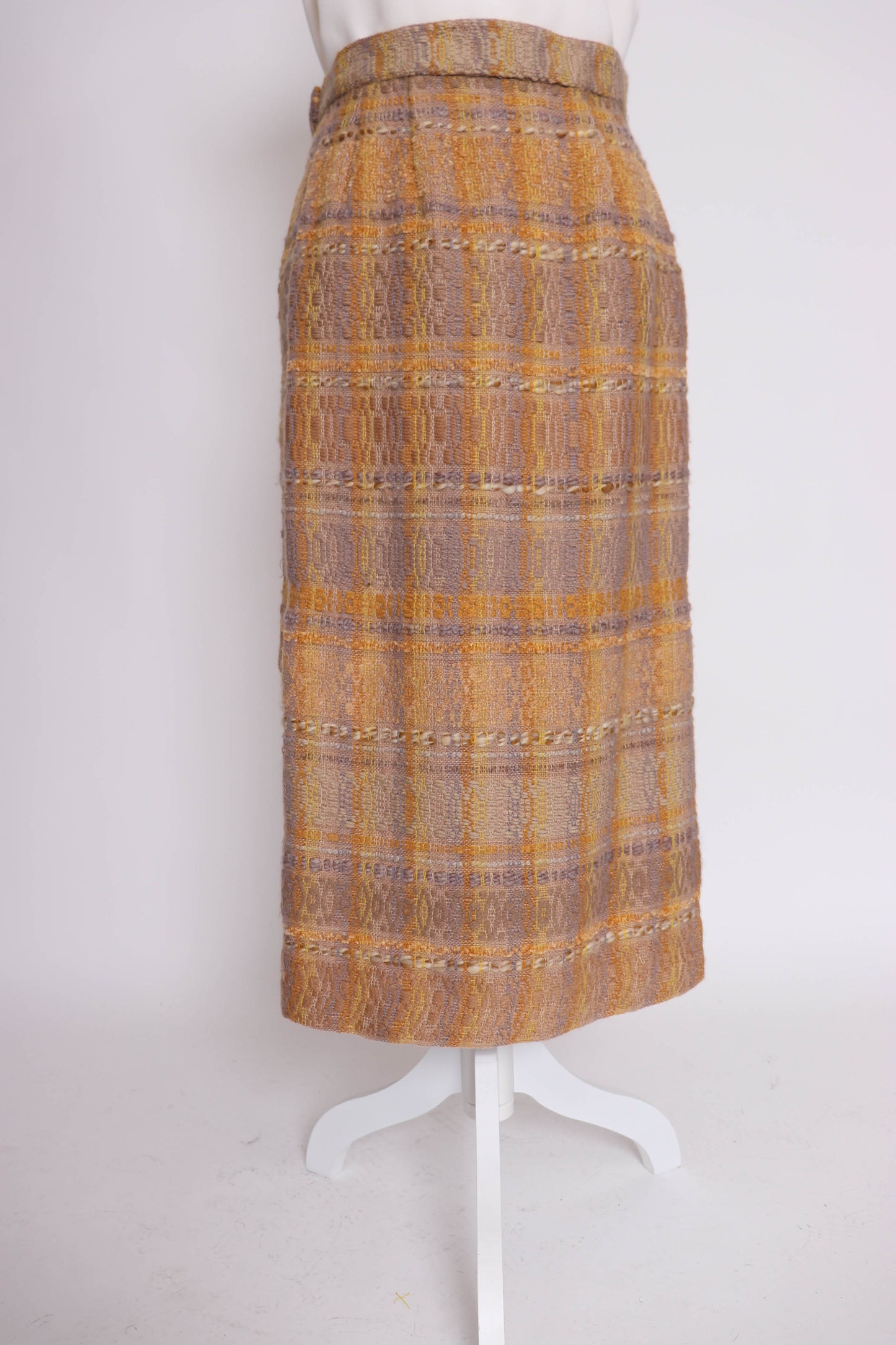 70's Plaid Wool Midi Skirt S
