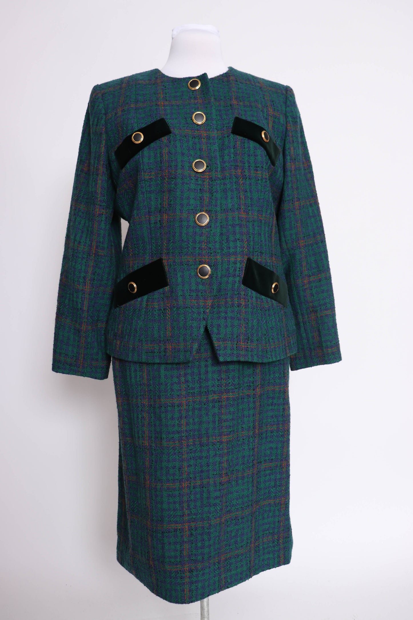 90's YSL Plaid Wool Skirt Suit L/XL