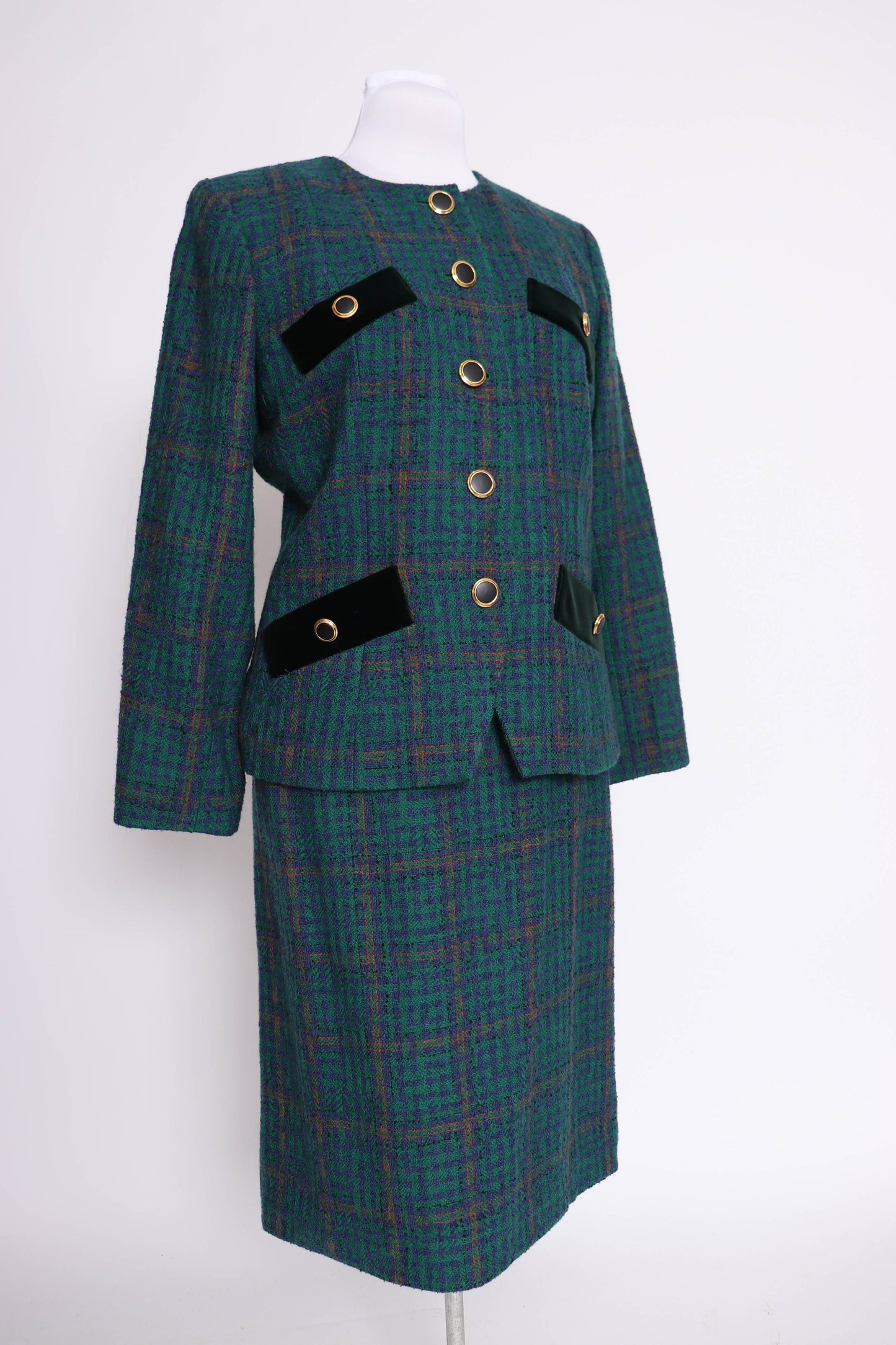 90's YSL Plaid Wool Skirt Suit L/XL