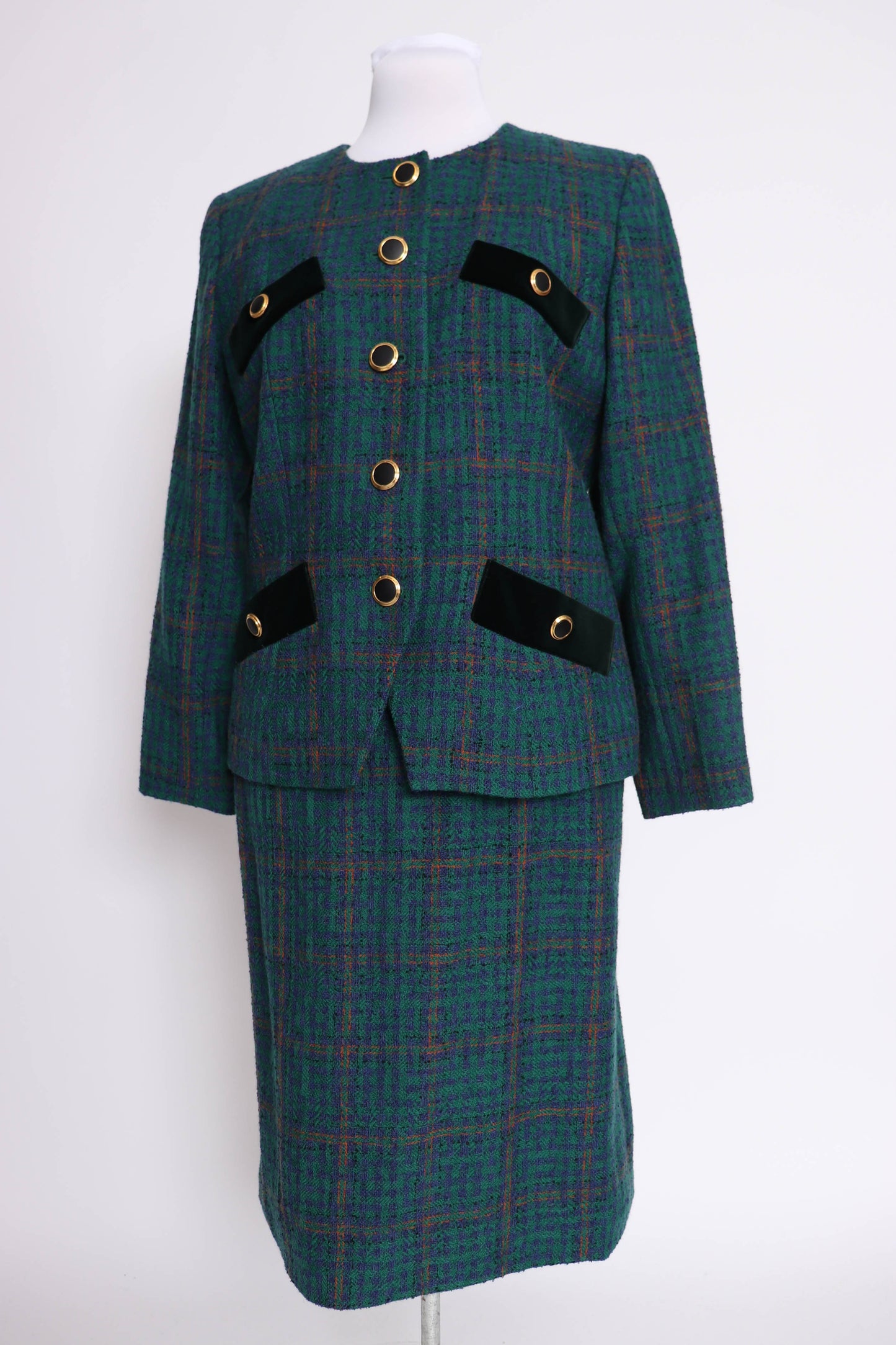 90's YSL Plaid Wool Skirt Suit L/XL