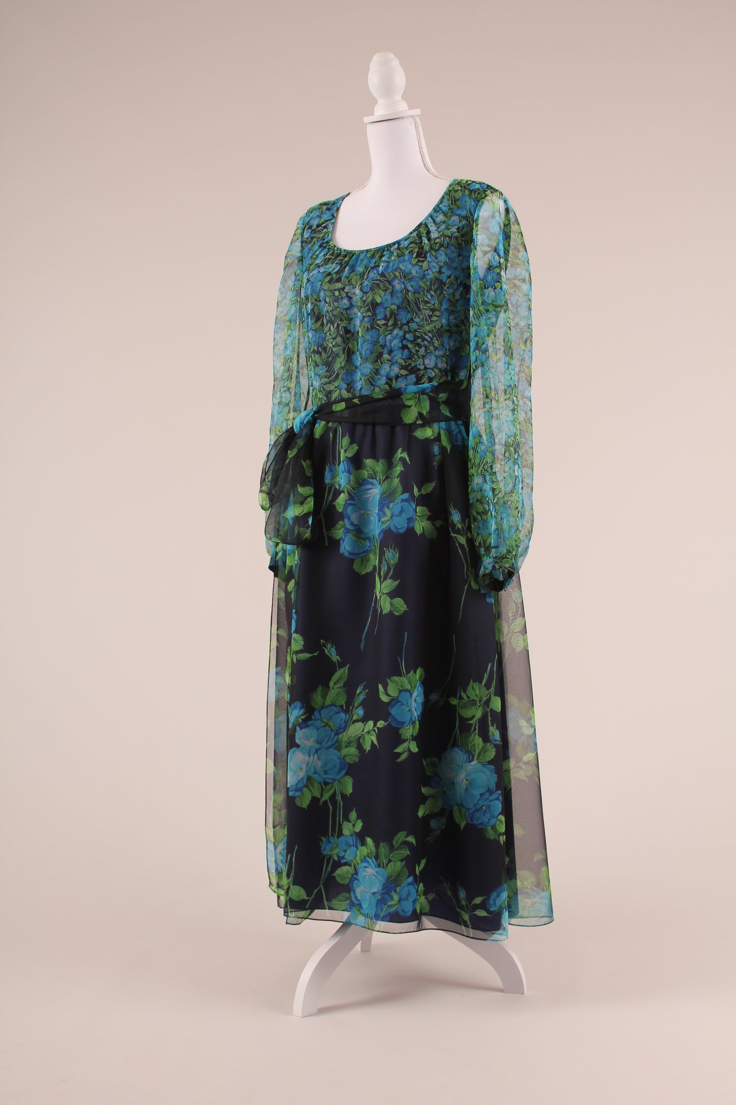70's Chiffon Floral Dress M