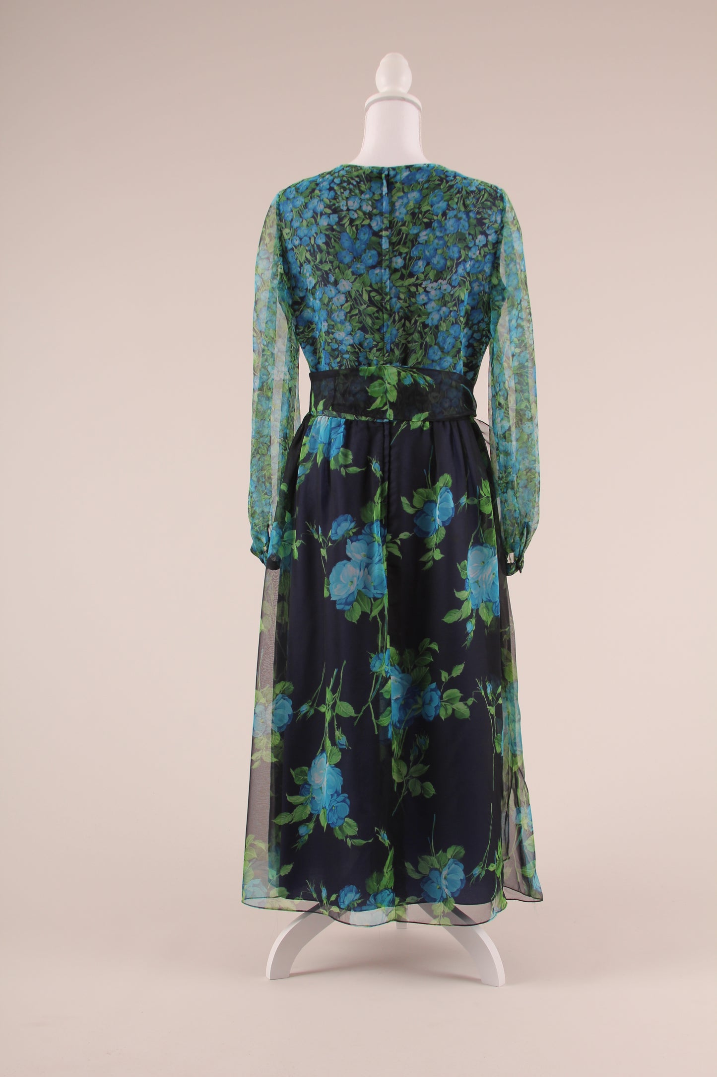 70's Chiffon Floral Dress M