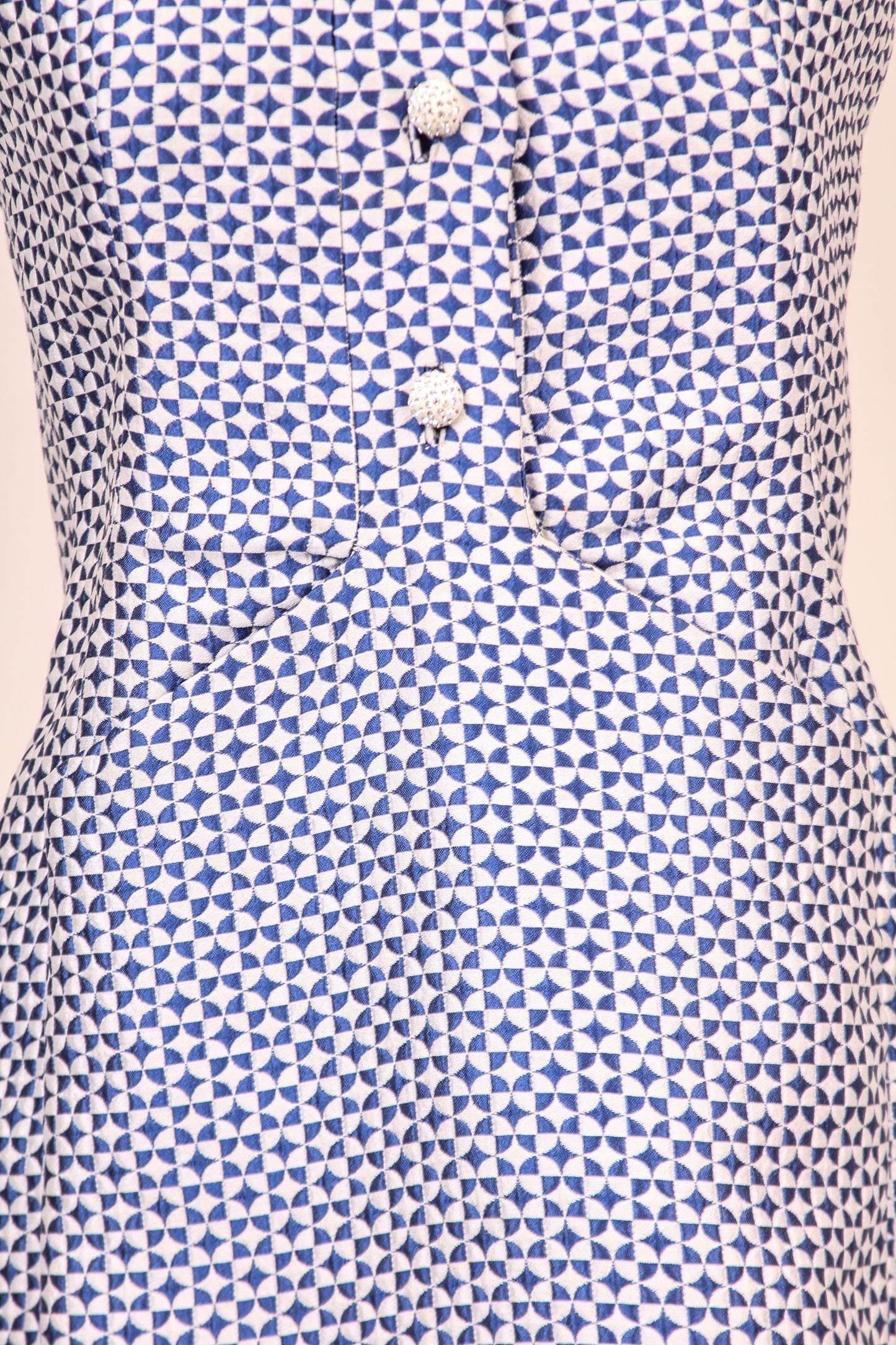 60's Blue and White Sleeveless Dress M/L