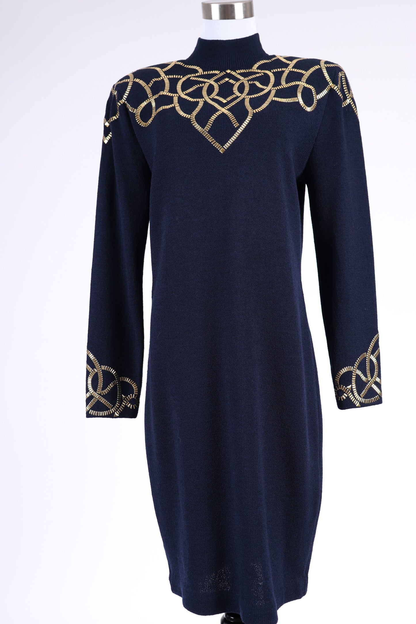 80's St. John Knit Gold Embellished Dress M