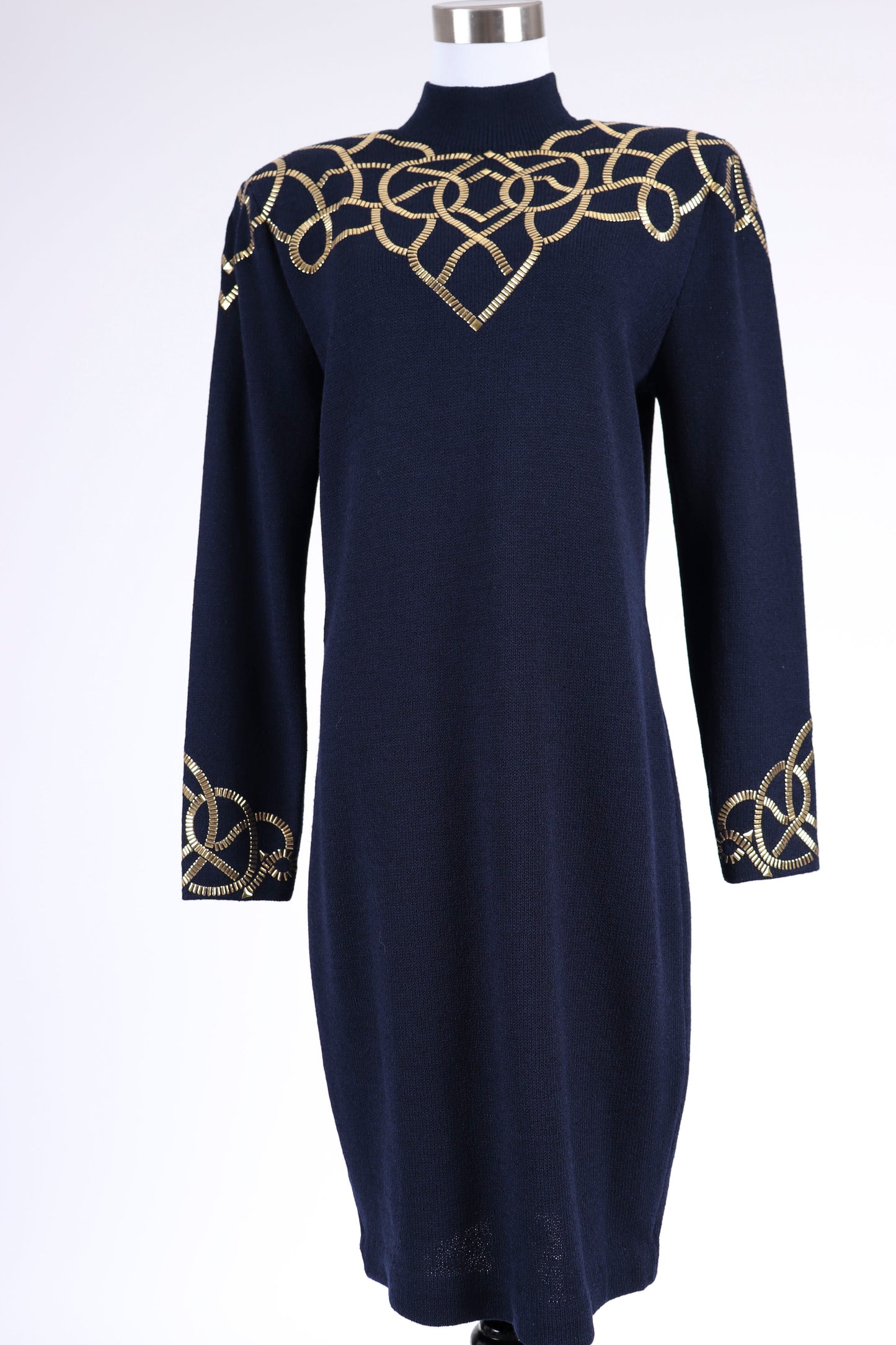 80's St. John Knit Gold Embellished Dress M