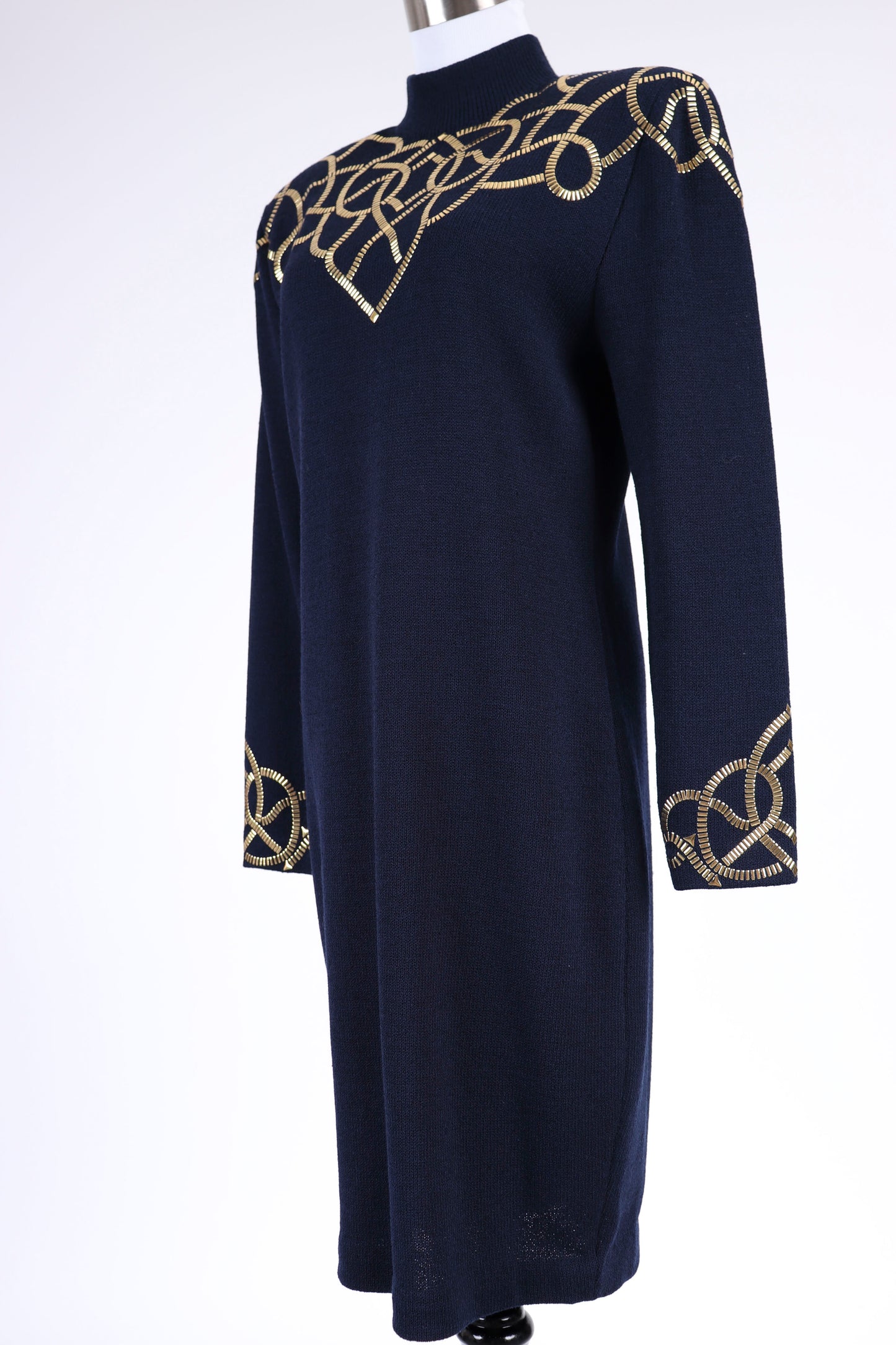 80's St. John Knit Gold Embellished Dress M