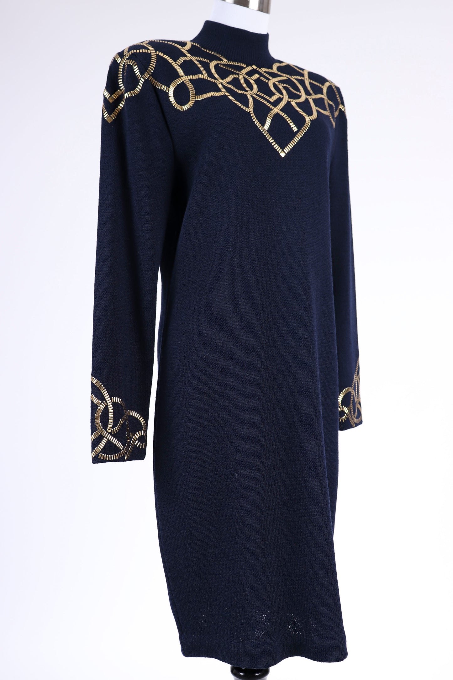 80's St. John Knit Gold Embellished Dress M