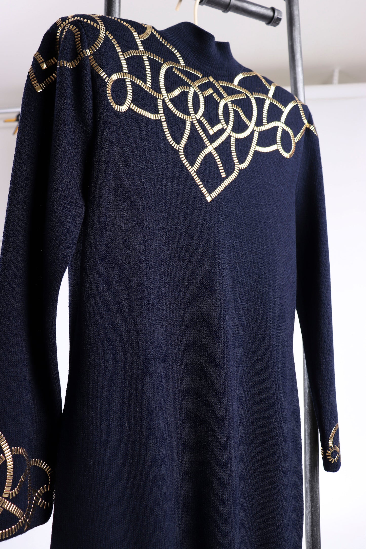 80's St. John Knit Gold Embellished Dress M