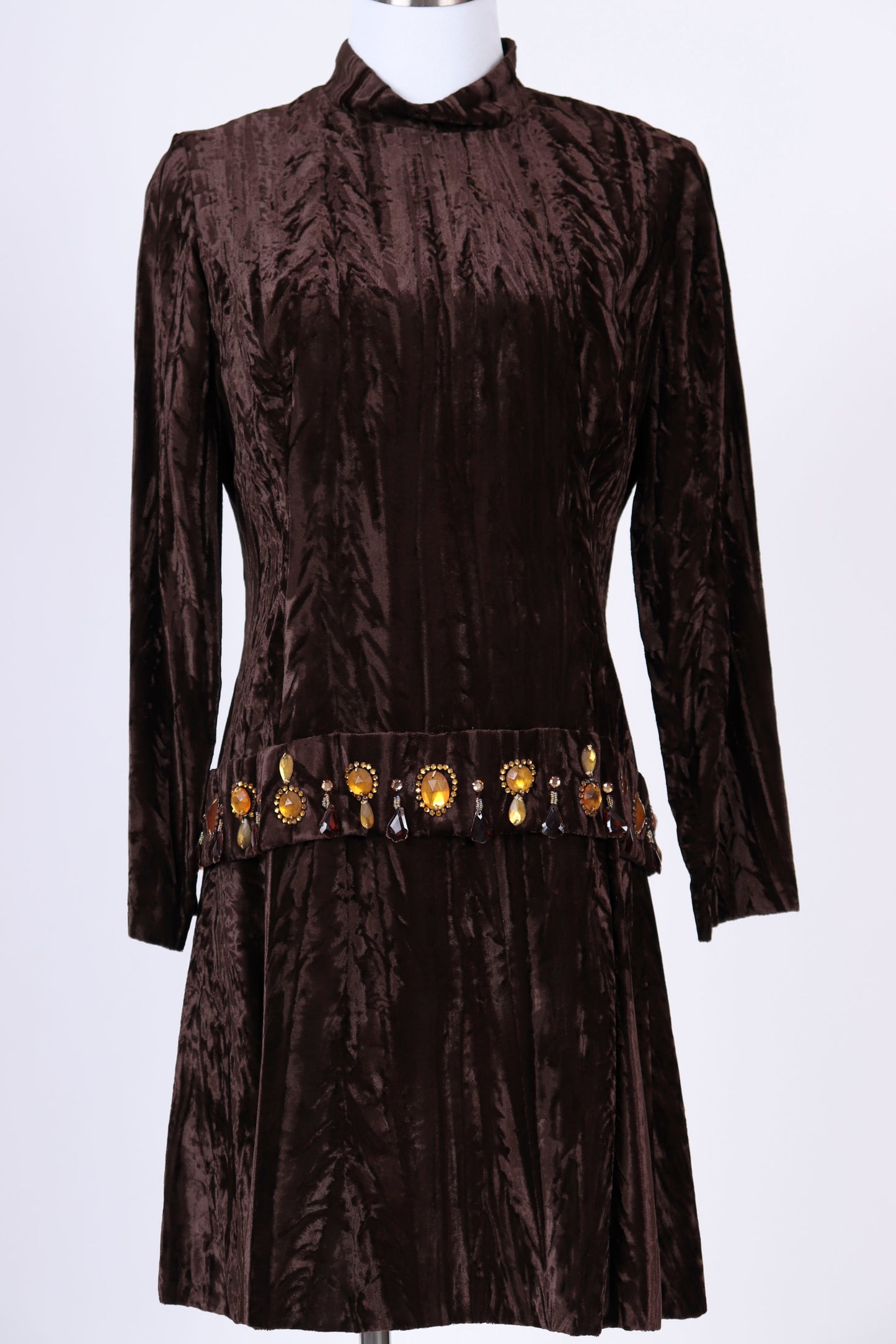 60's Velvet Bejewelled Mini Dress S/M