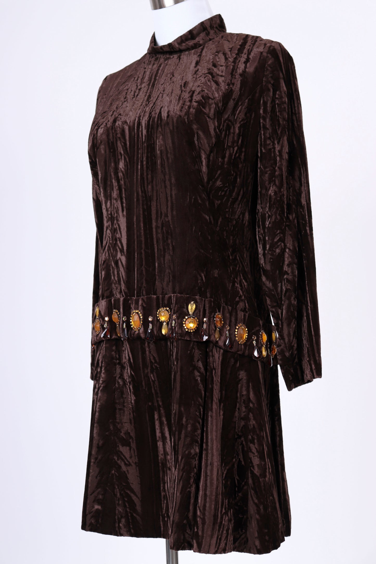 60's Velvet Bejewelled Mini Dress S/M