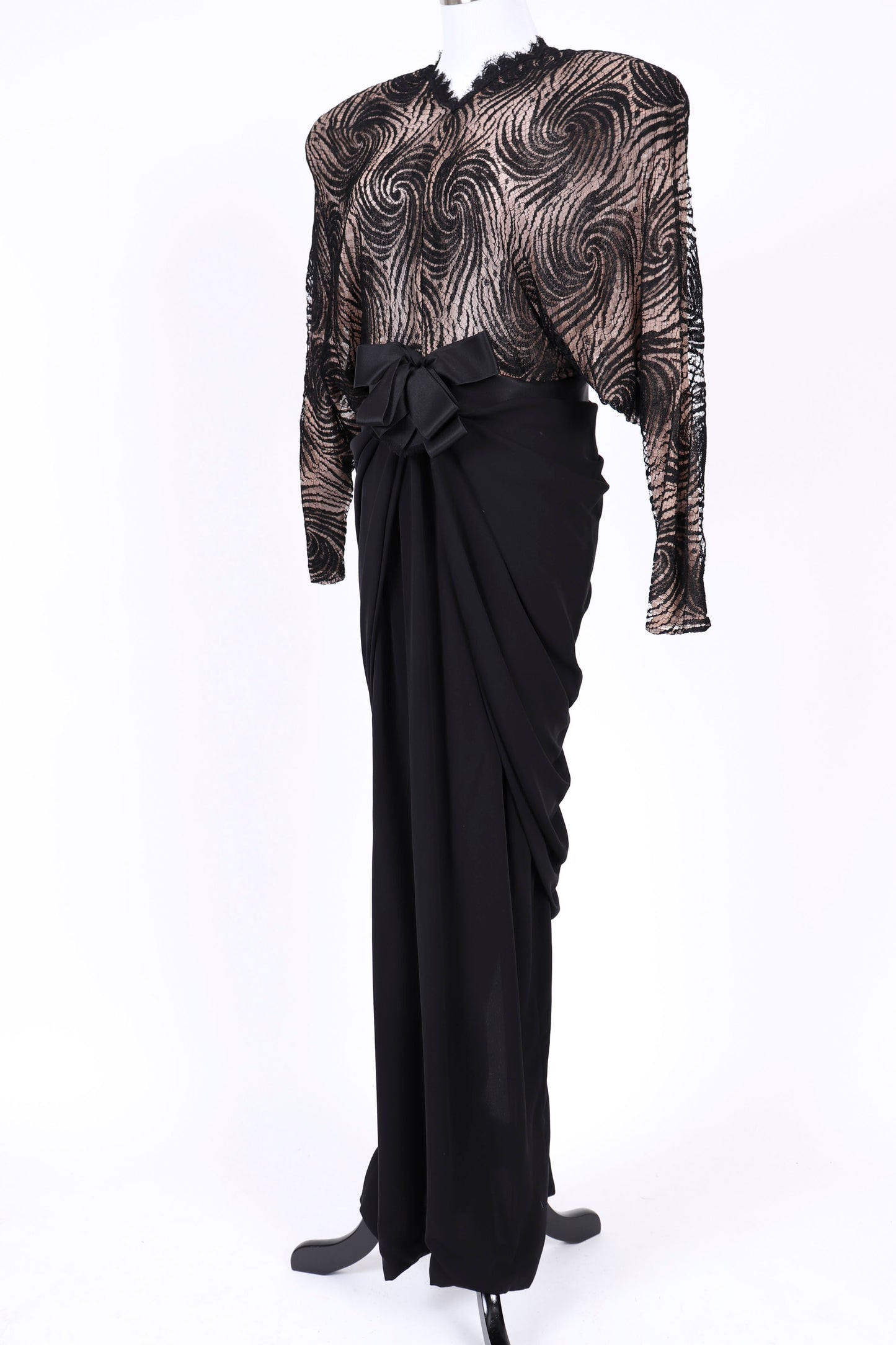 80's Galanos Black Lace Evening Gown M