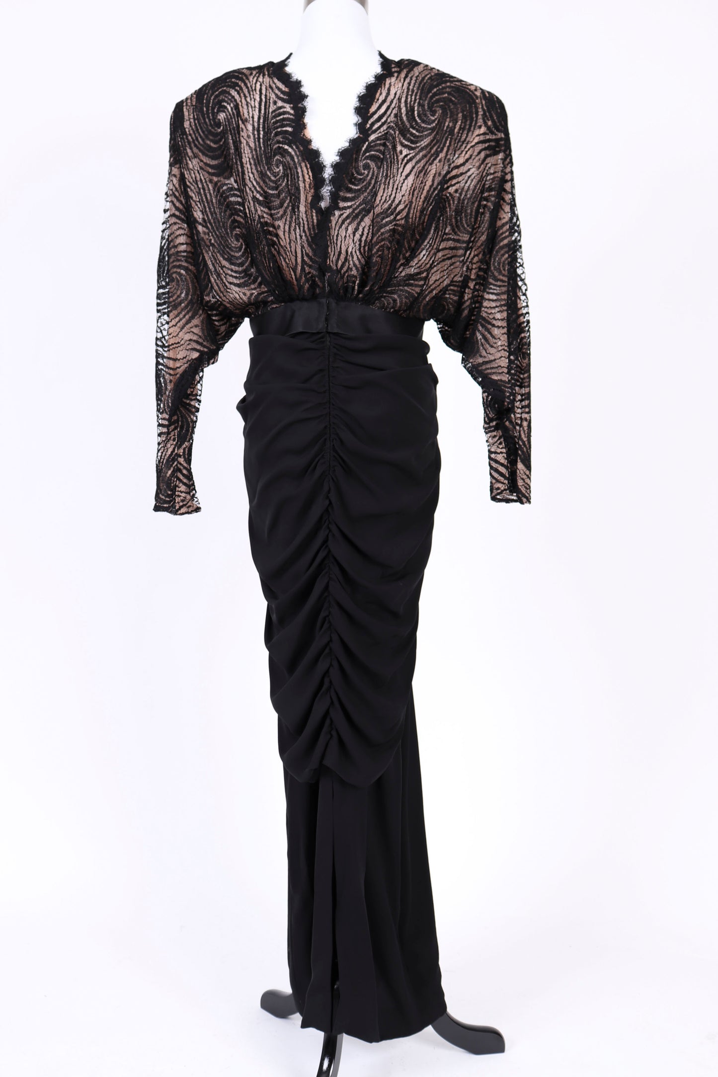80's Galanos Black Lace Evening Gown M
