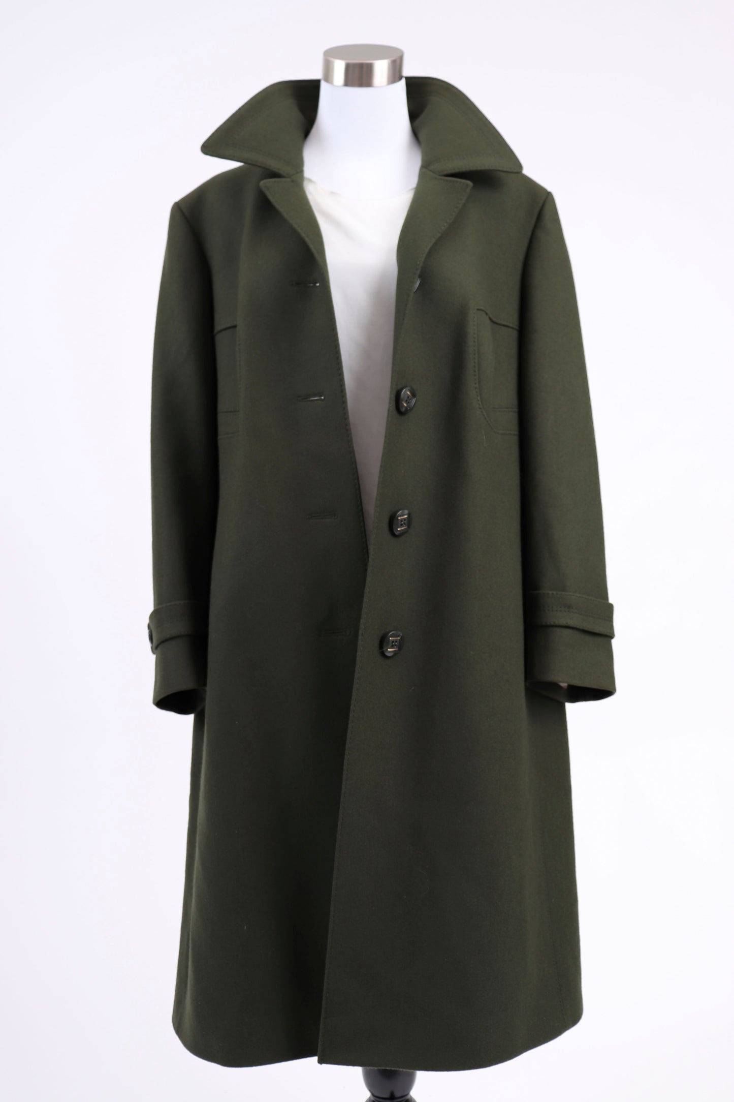 80's Long Olive Wool Overcoat M/L
