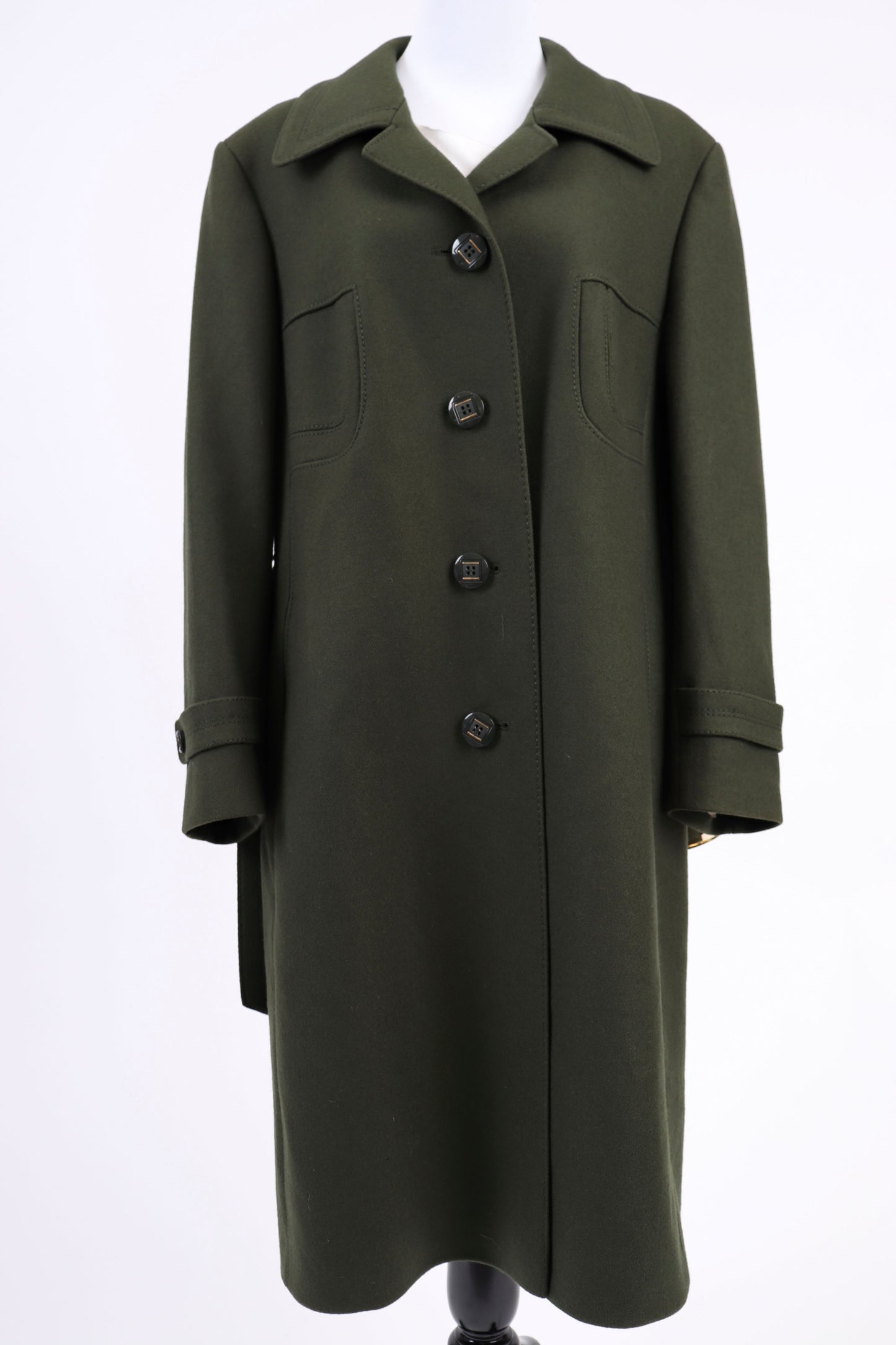 80's Long Olive Wool Overcoat M/L