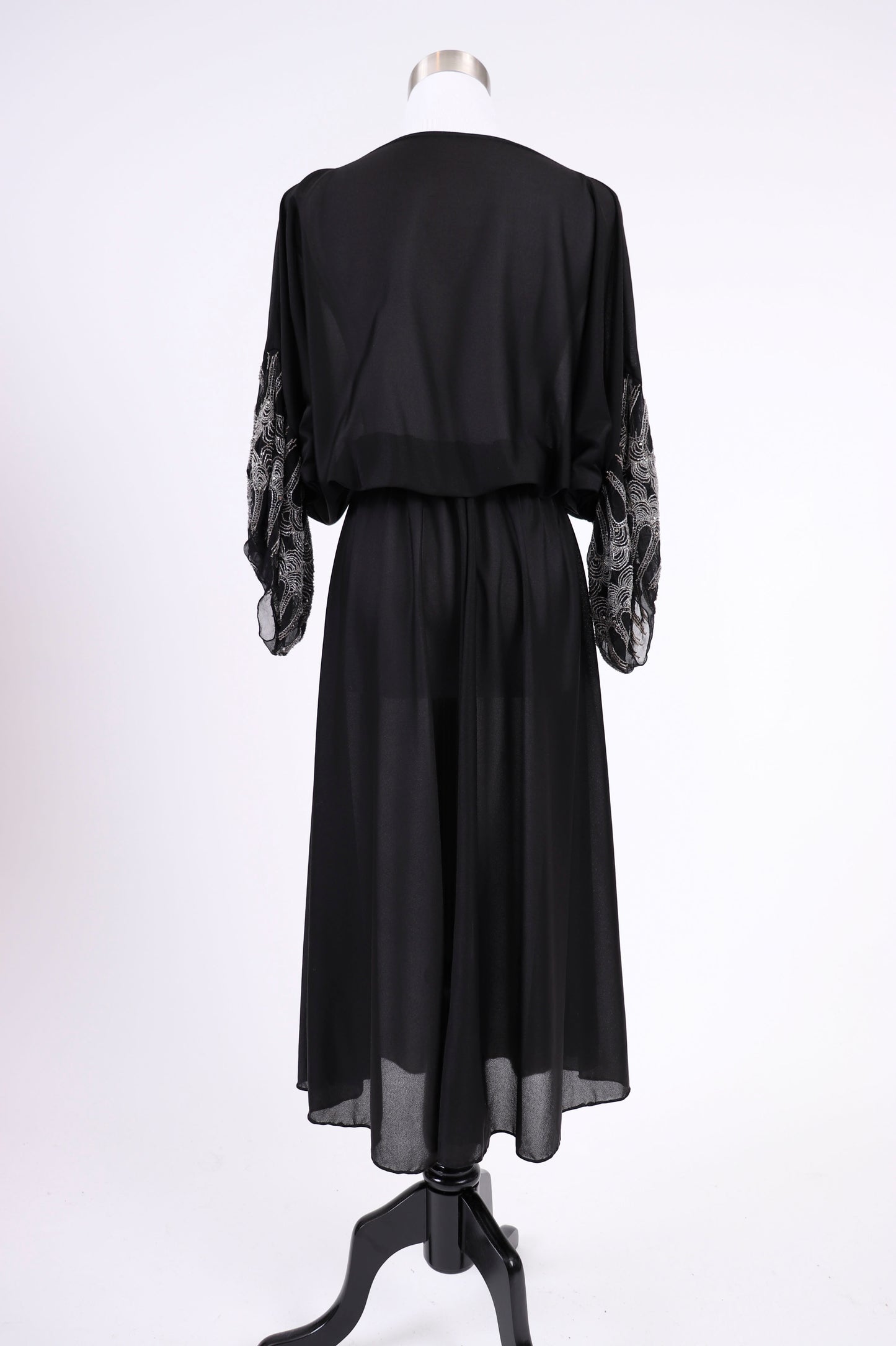 70's Black Beaded Dress XS