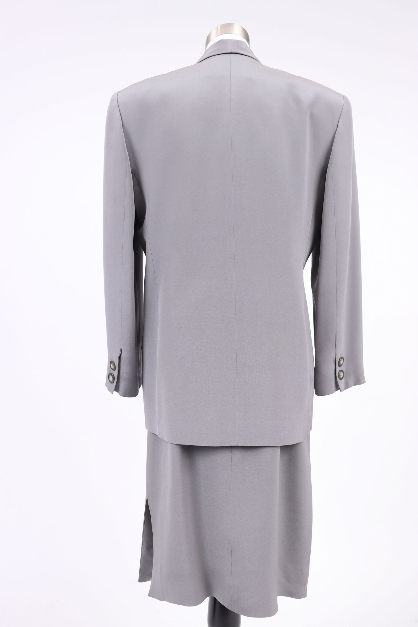 80's Ellen Tracy Grey Silk Skirt Suit M/L