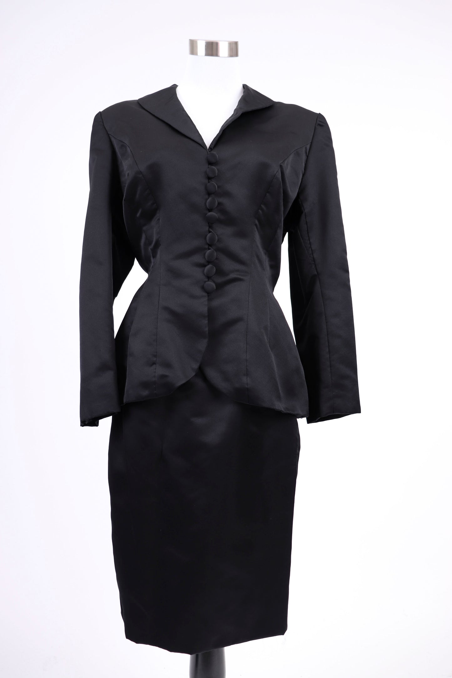 80's Bob Mackie Black Satin Skirt Suit M/L