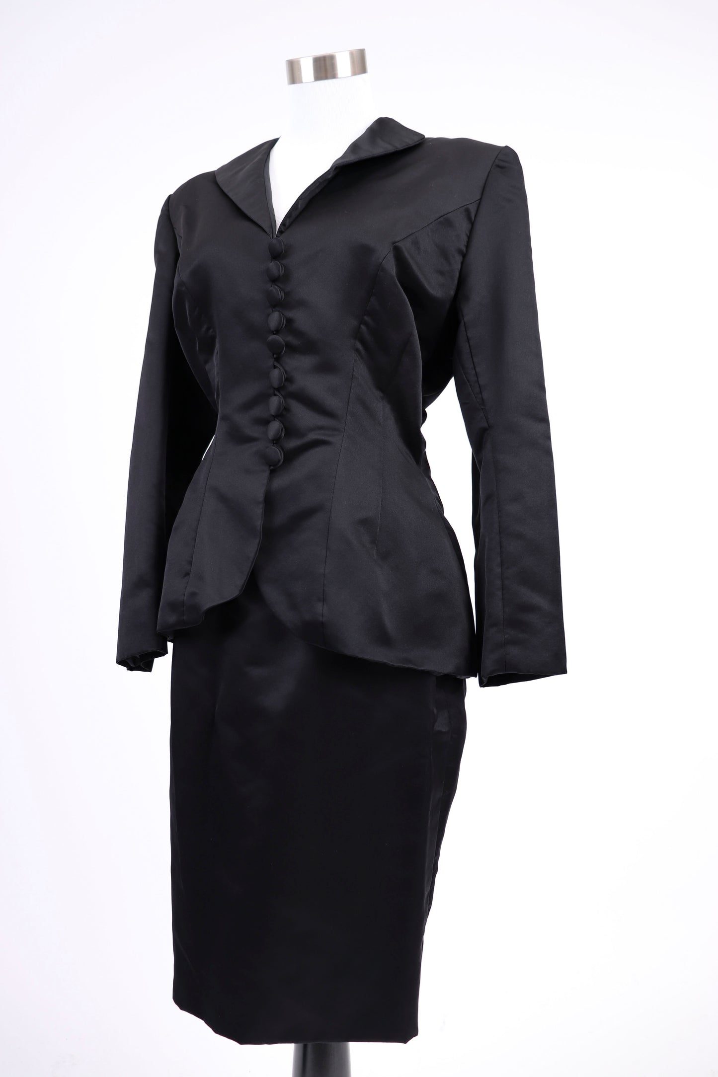 80's Bob Mackie Black Satin Skirt Suit M/L