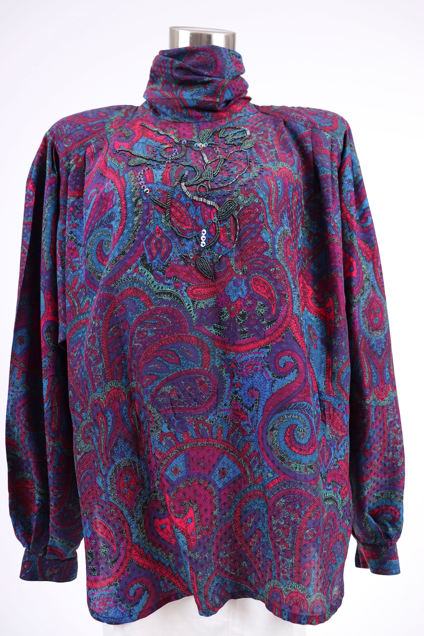 80's Paisley Parisian Silk Blouse L/XL