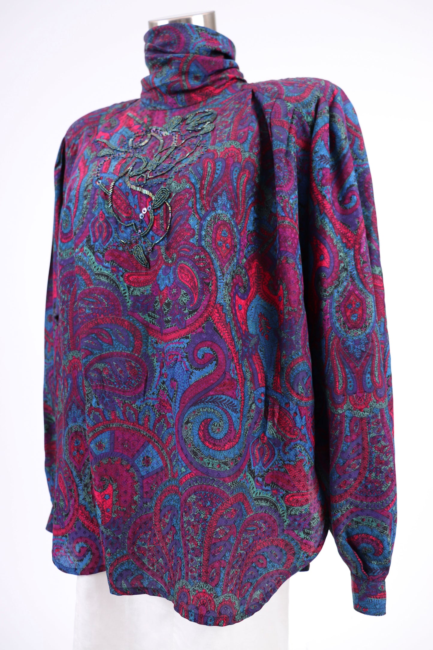 80's Paisley Parisian Silk Blouse L/XL