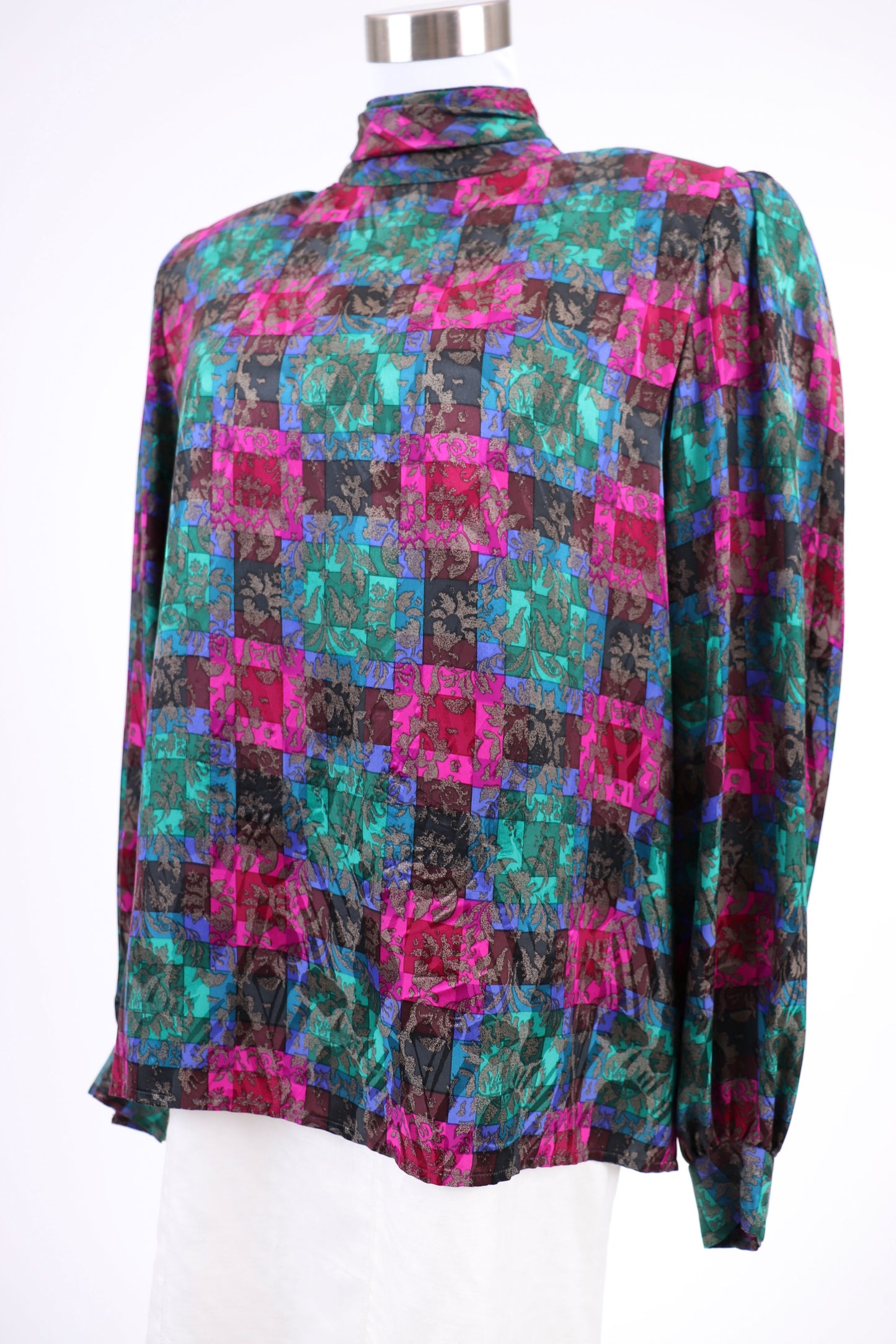 80's Silk Patterned Blouse L/XL