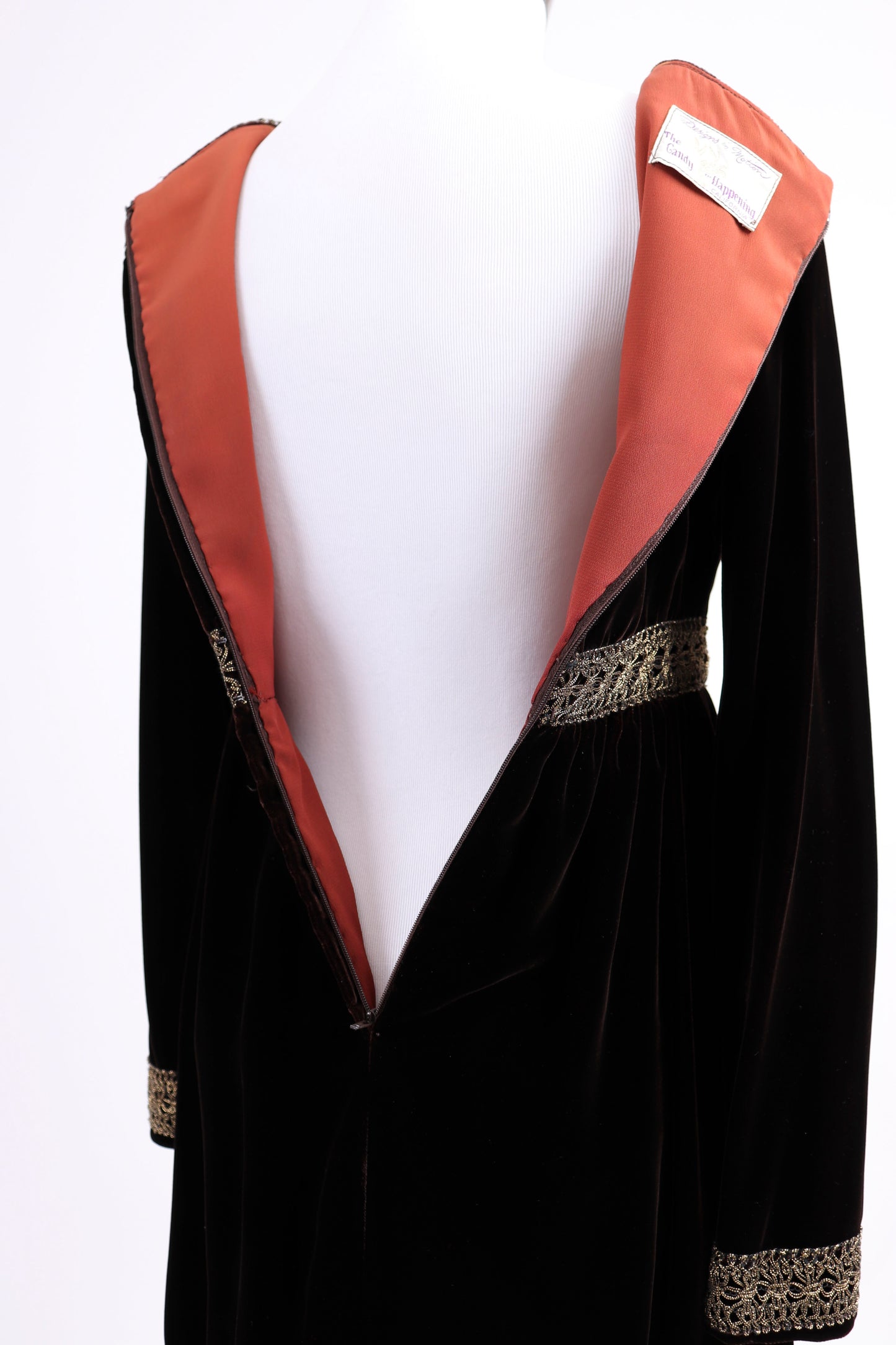 60's Garnet Velvet Brocade Dress XS