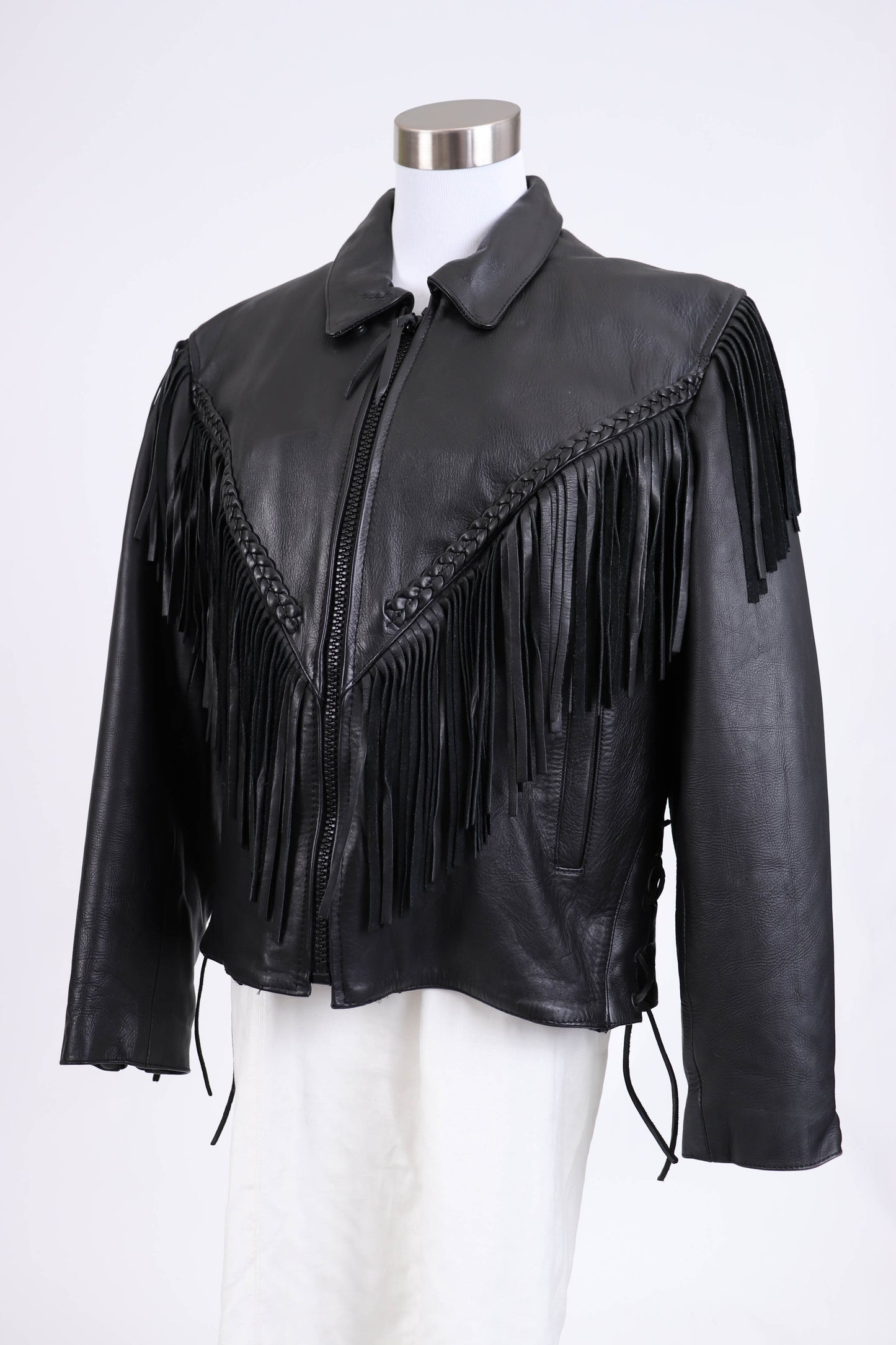 90's Black Leather Biker Jacket L