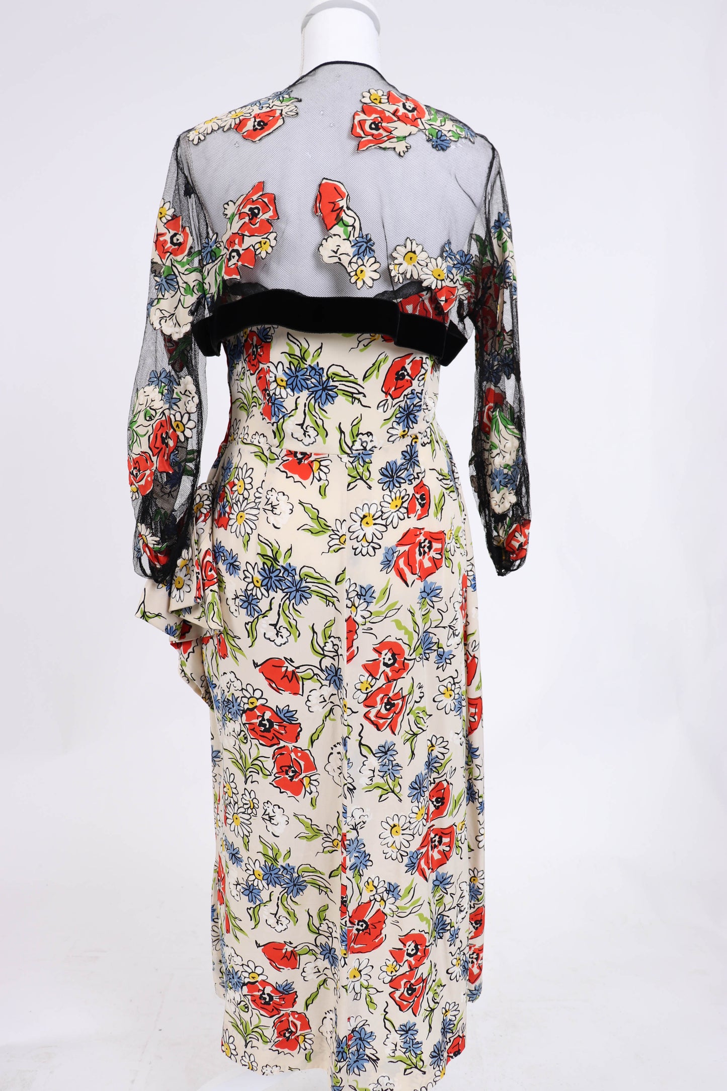 60's Floral Silk Bolero Dress S/M