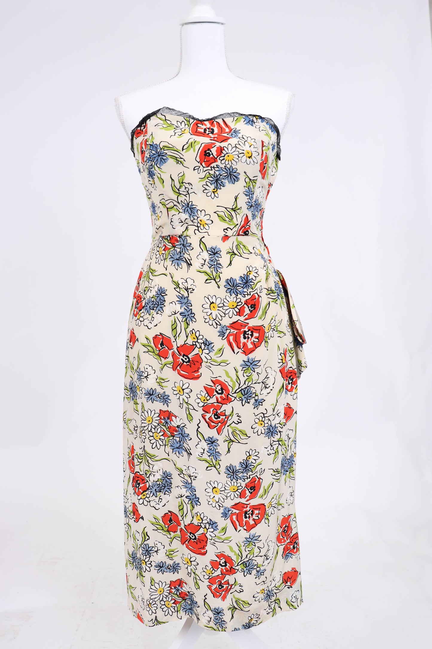 60's Floral Silk Bolero Dress S/M