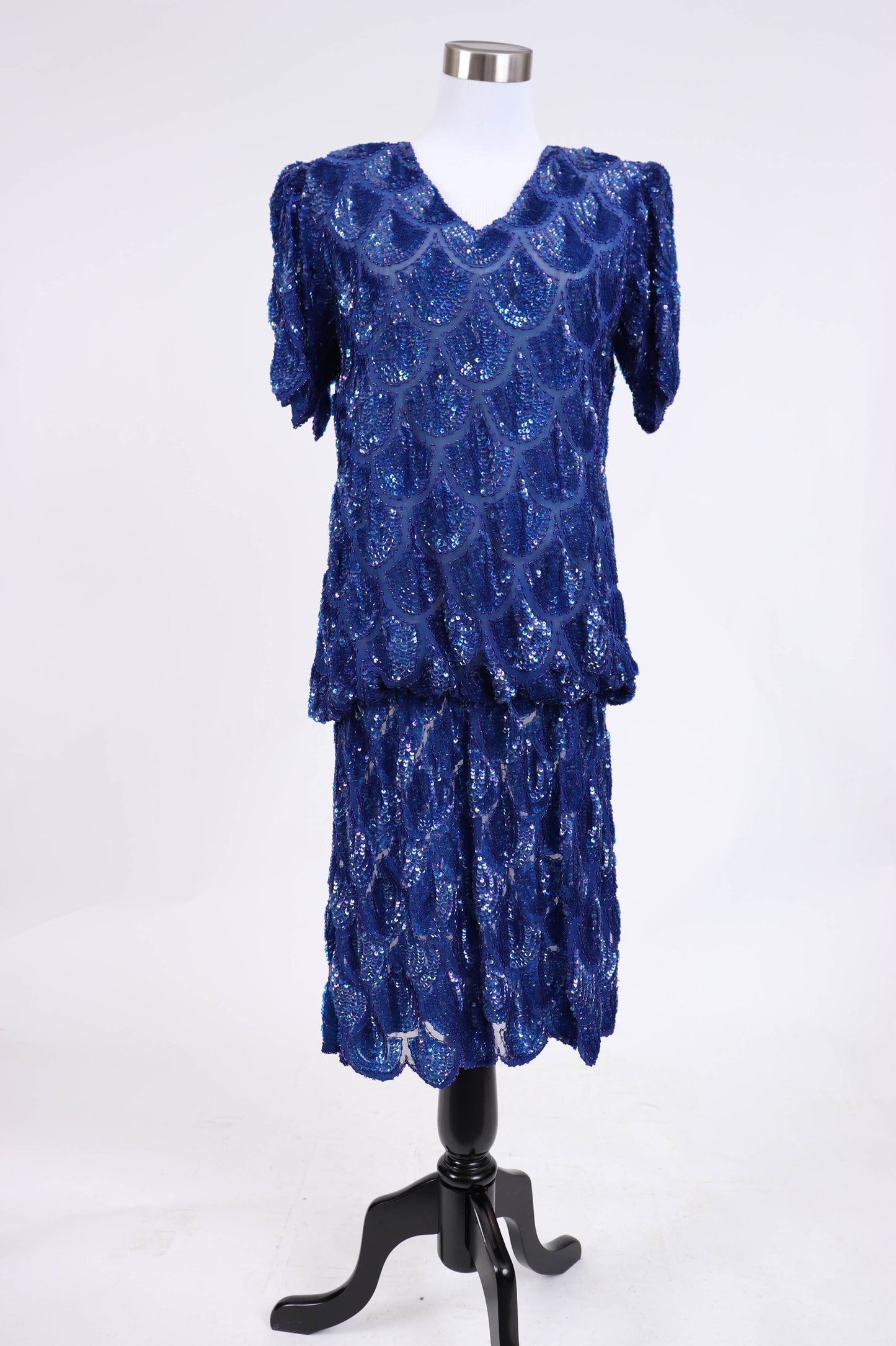 80's Blue Sequined Dress S