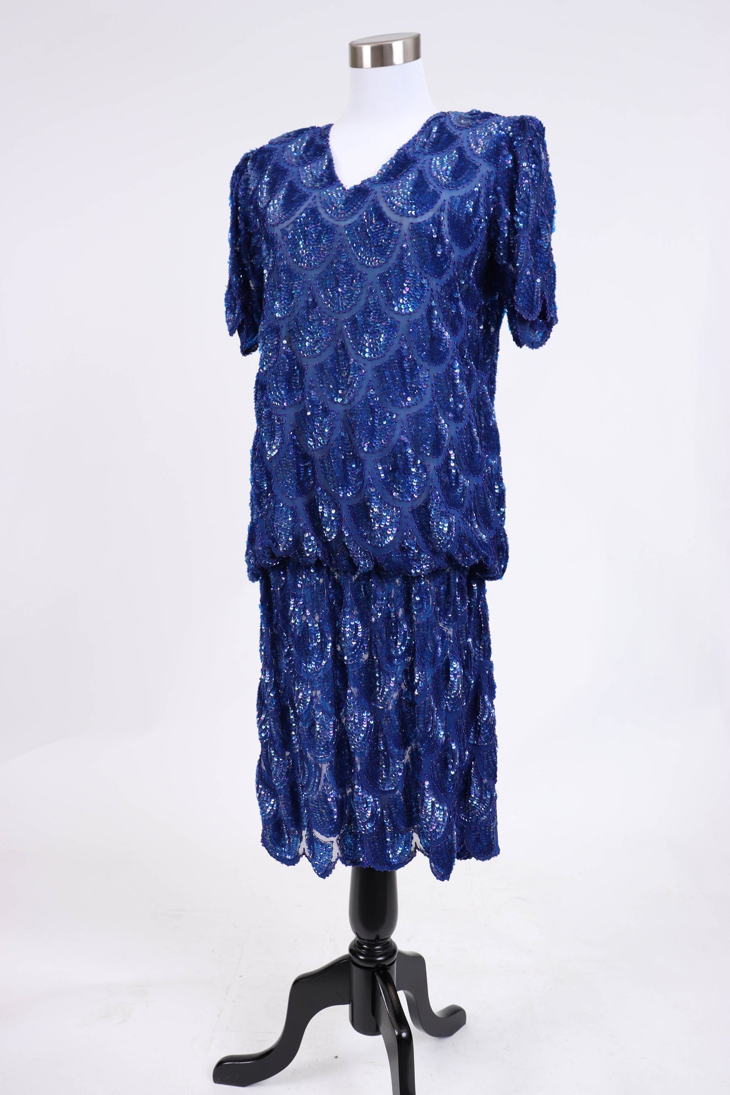 80's Blue Sequined Dress S