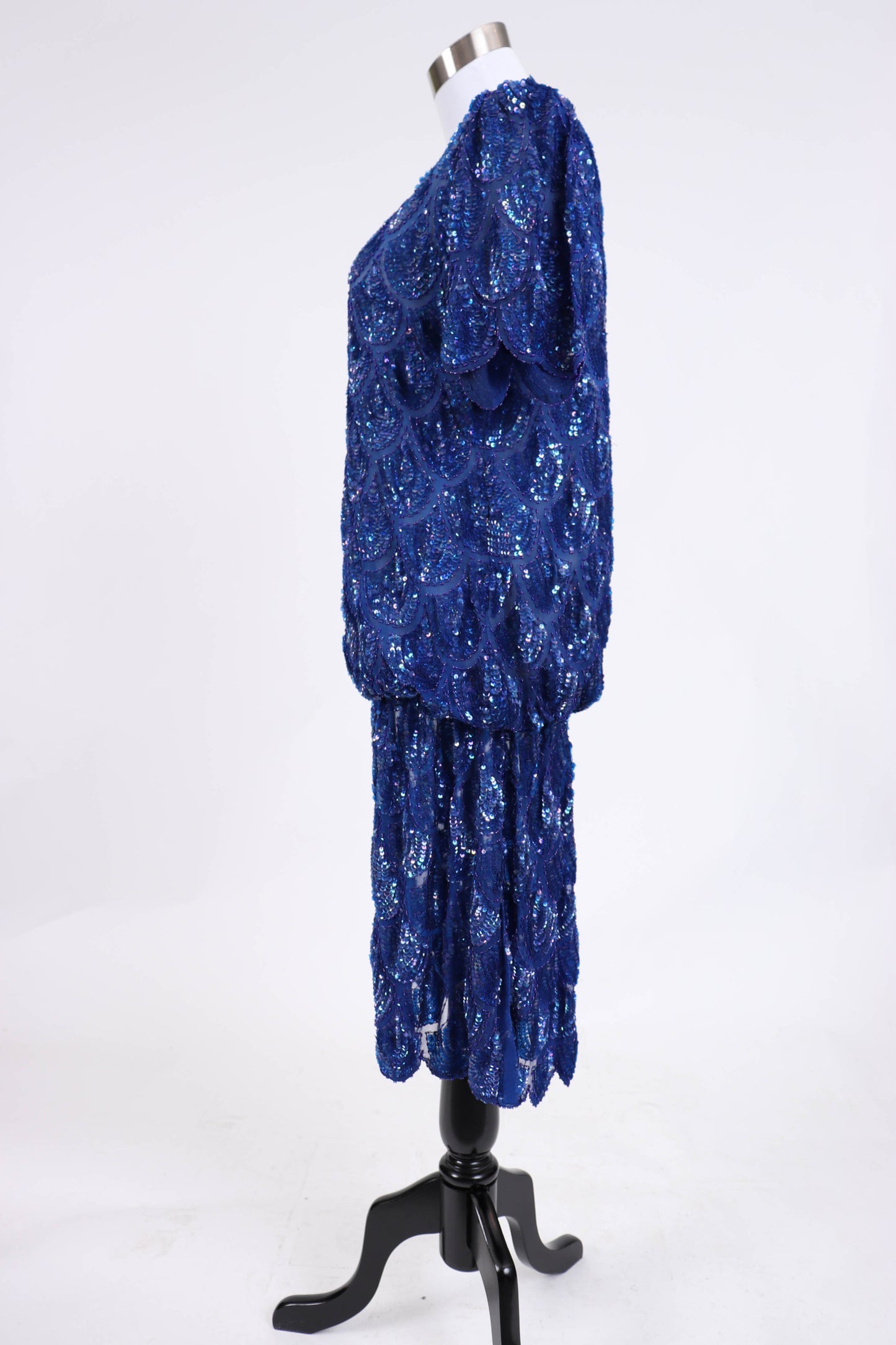 80's Blue Sequined Dress S