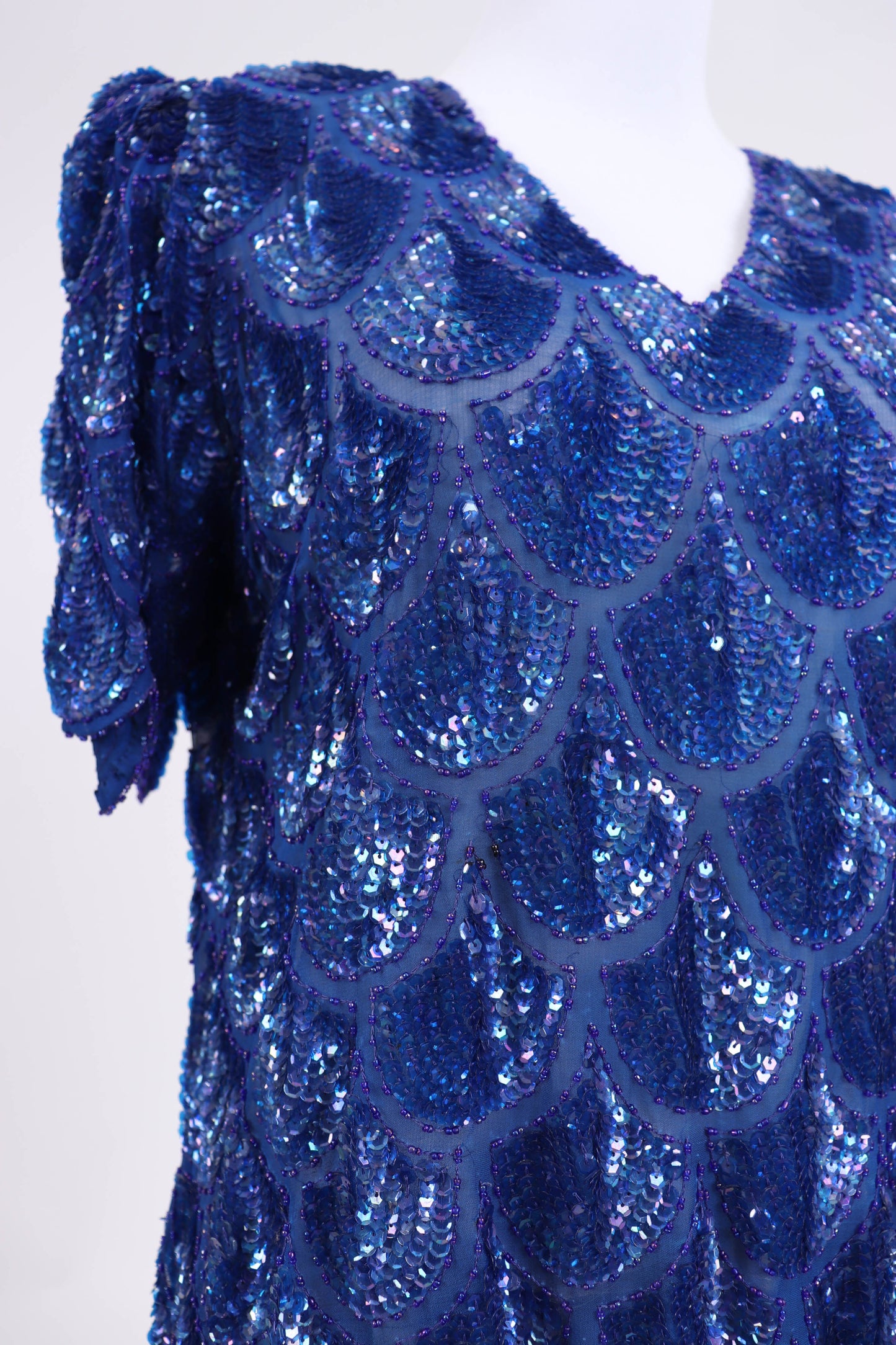 80's Blue Sequined Dress S