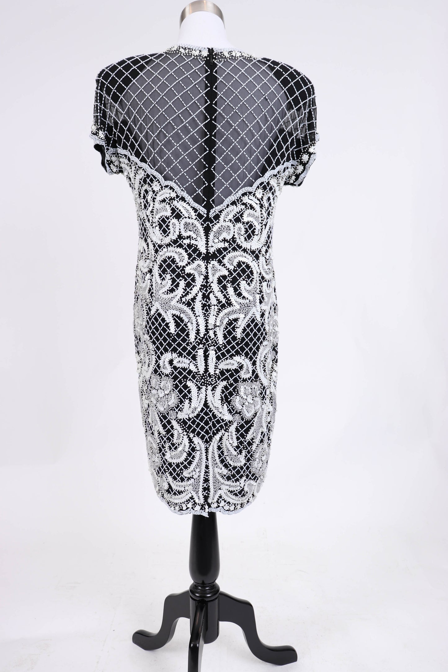 80's Black and White Sequined Dress M