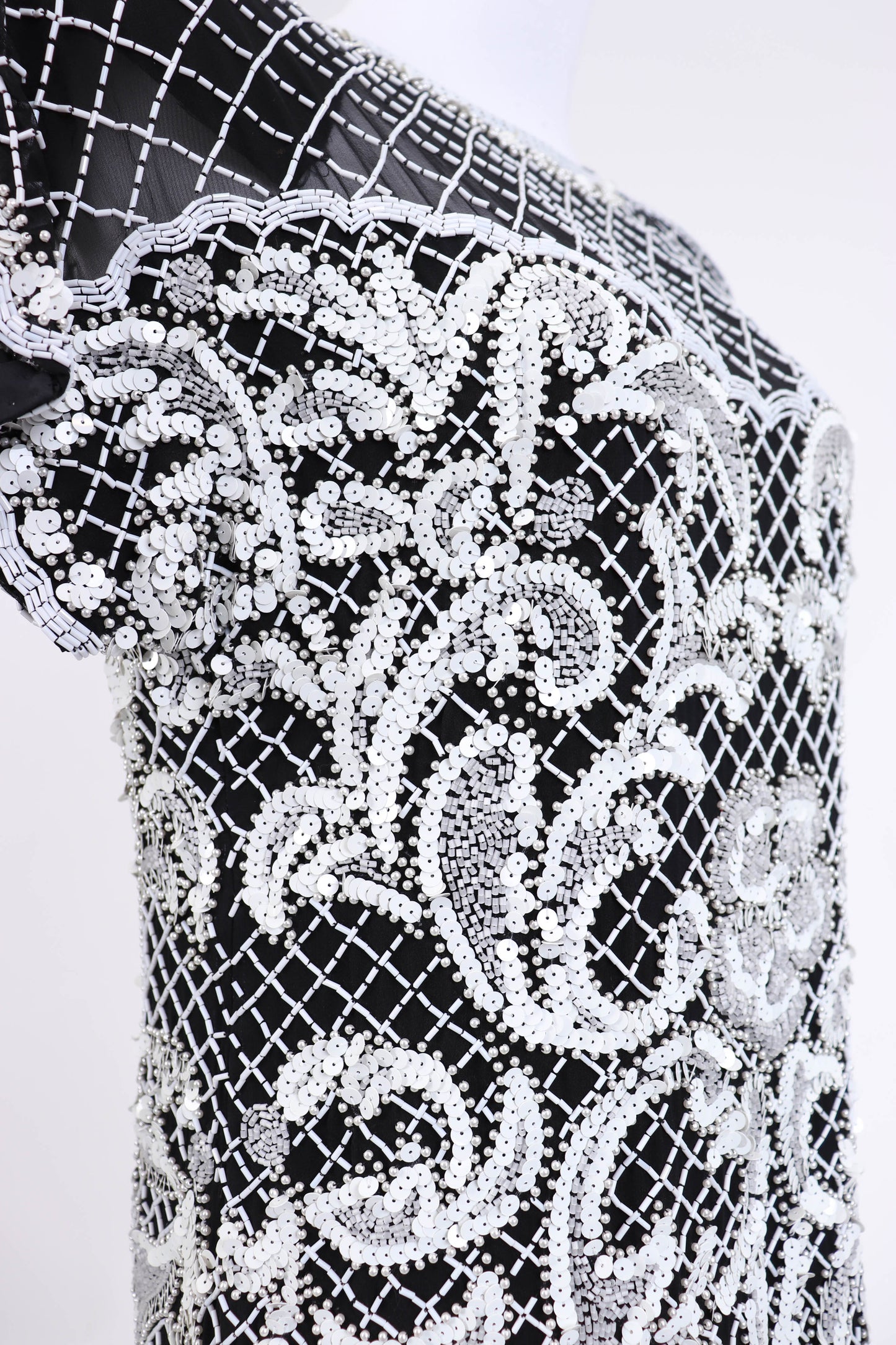 80's Black and White Sequined Dress M