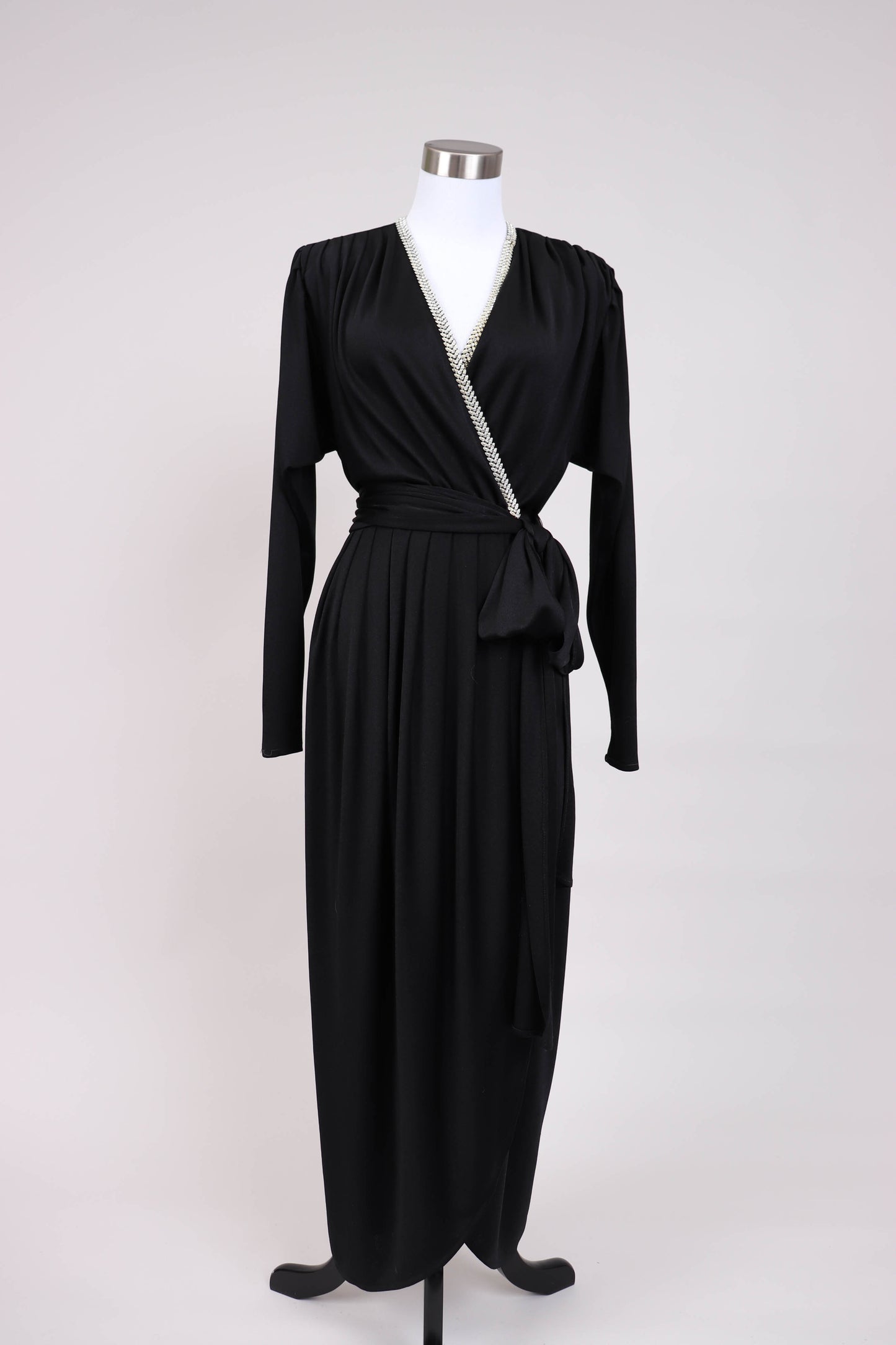 70's Black Wrap Dress XS