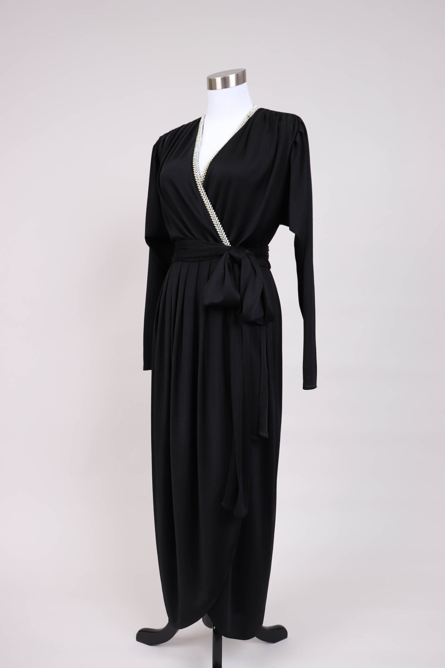 70's Black Wrap Dress XS