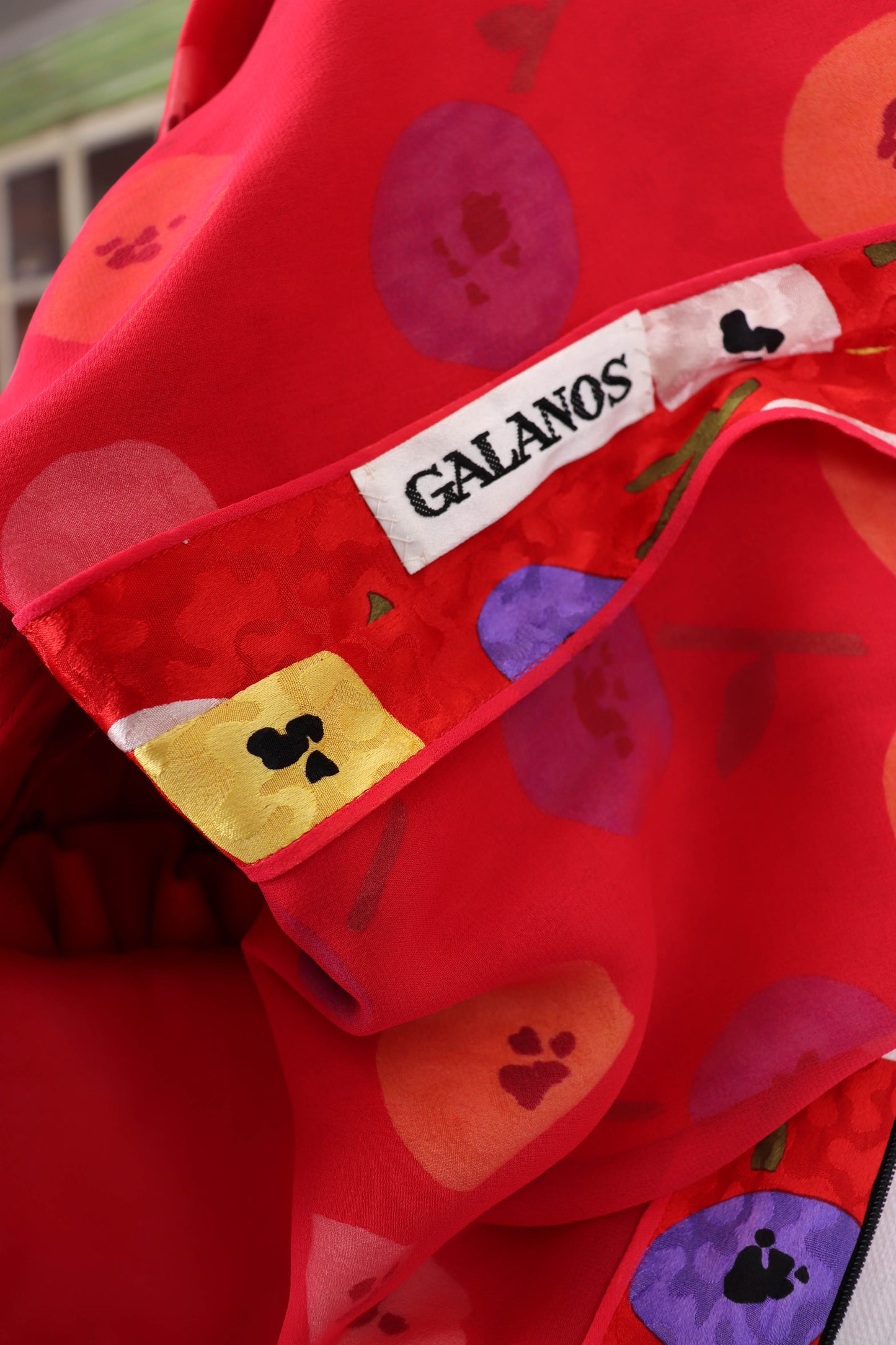 80's Galanos Red Floral Silk Skirt Set S