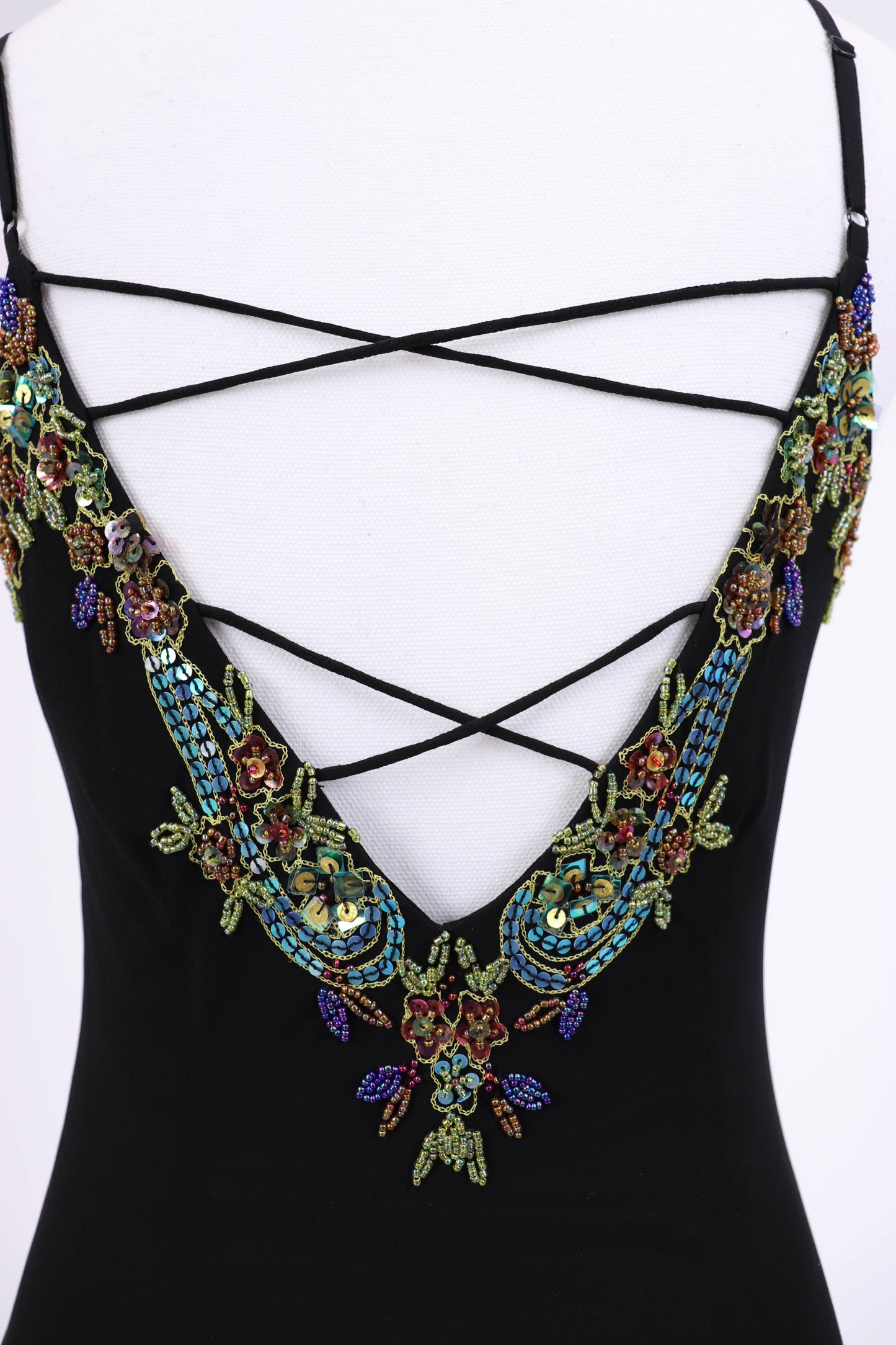 00's Beaded Boho Slip Dress M