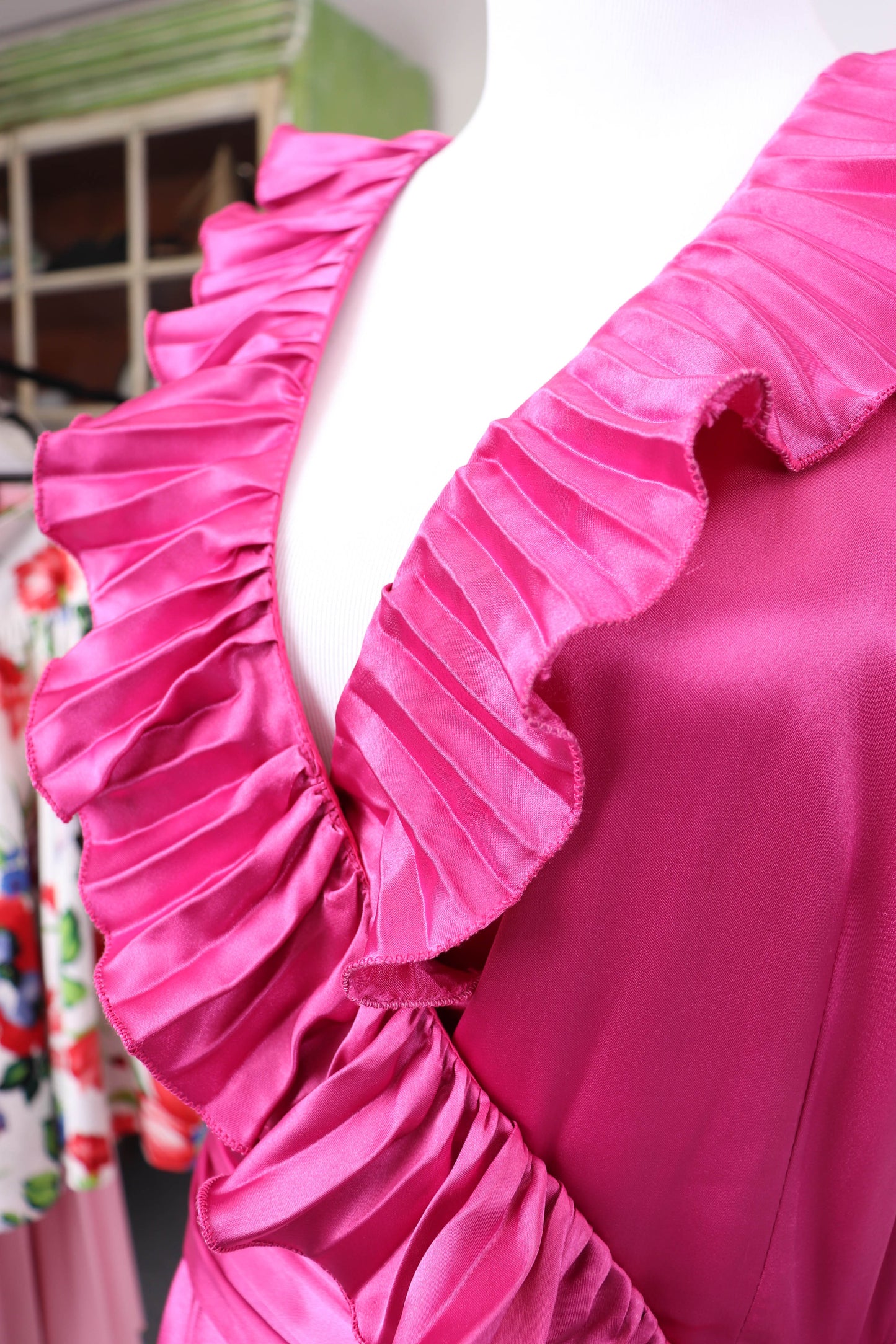 70's Fuchsia Satin Dress L/XL