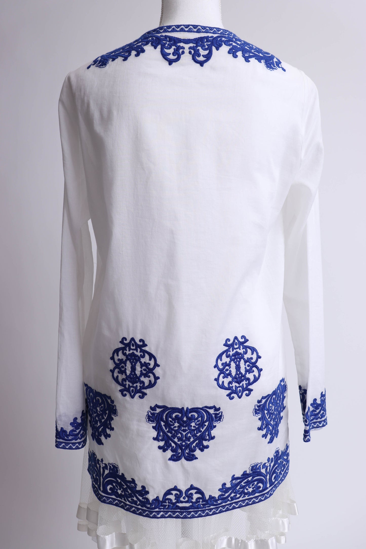00's White and Blue Cotton Tunic S