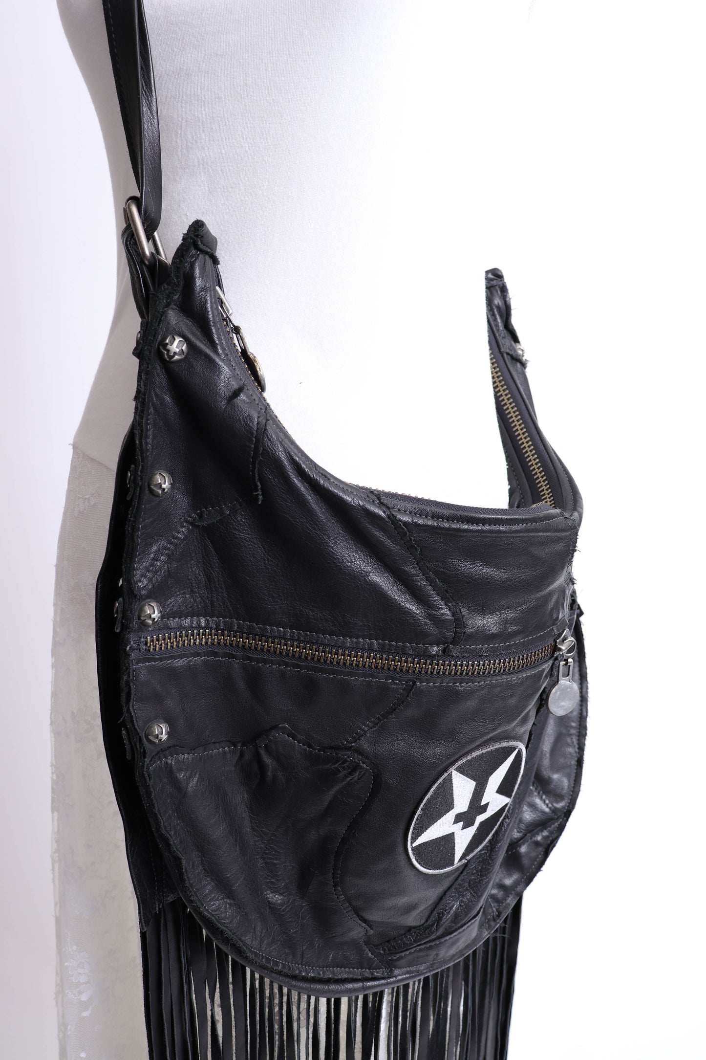 00's Black Hobo Leather Fringe Bag
