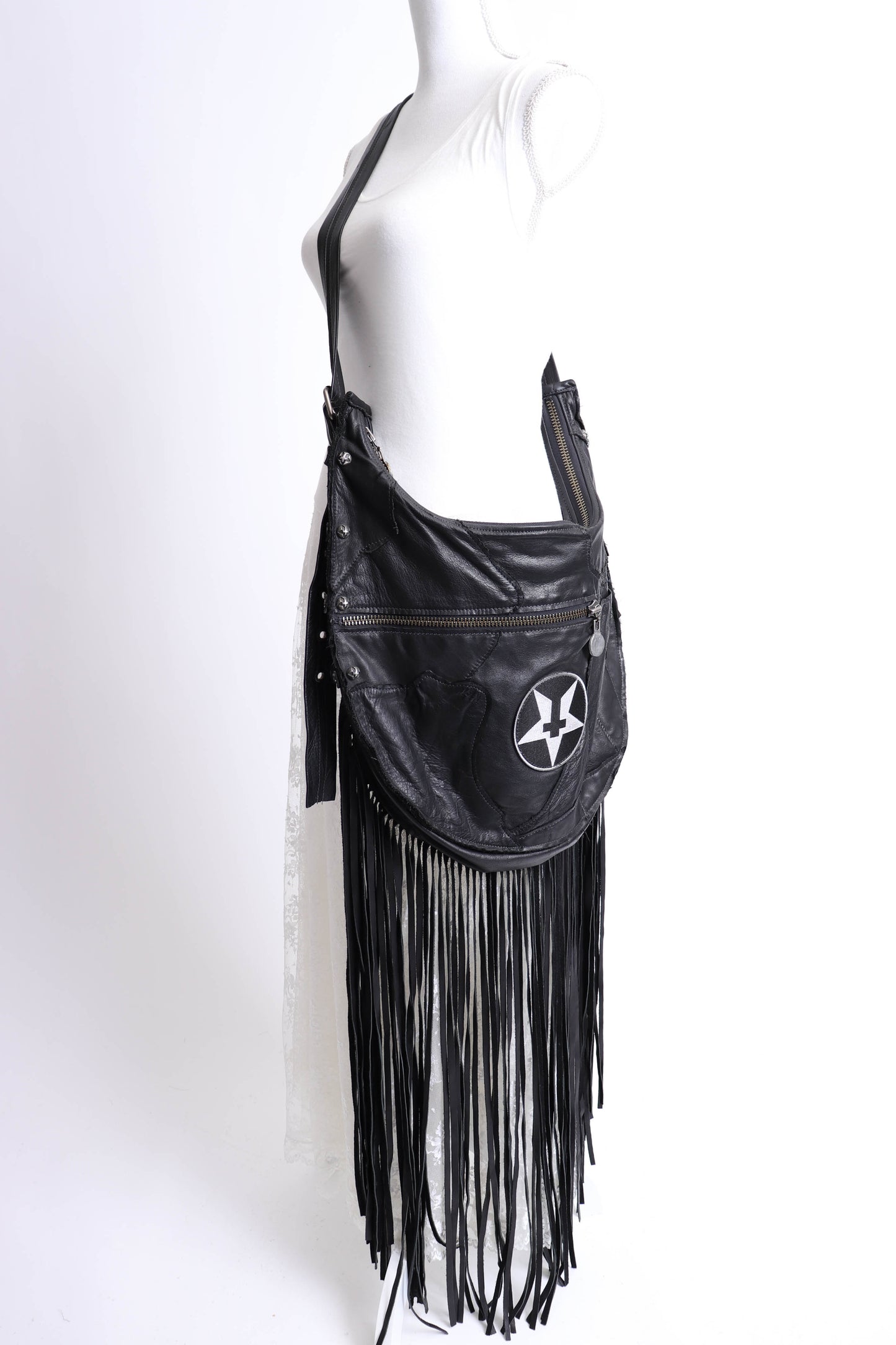 00's Black Hobo Leather Fringe Bag