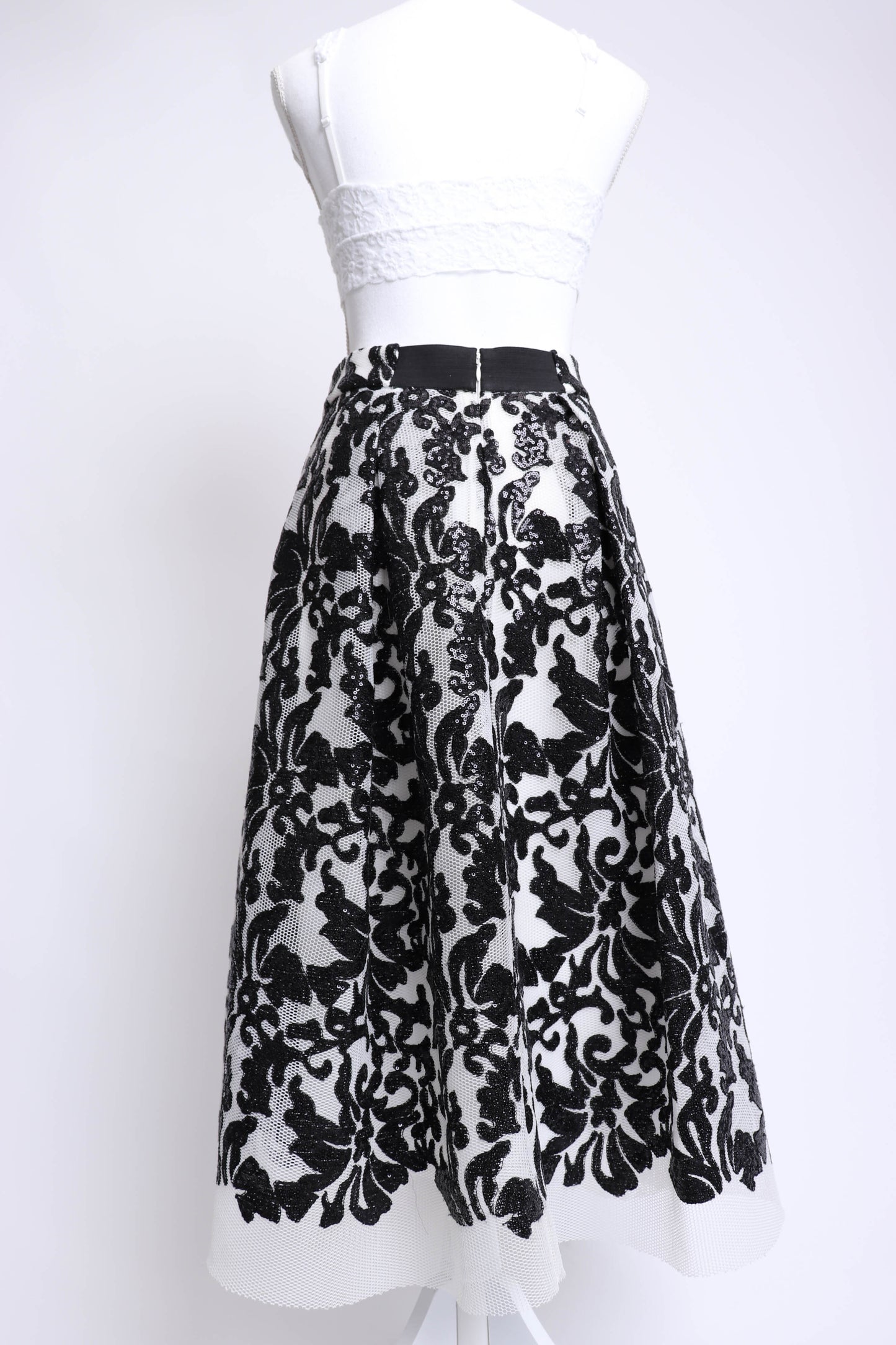 00's Black and White Sequin Mesh Midi Skirt S/M