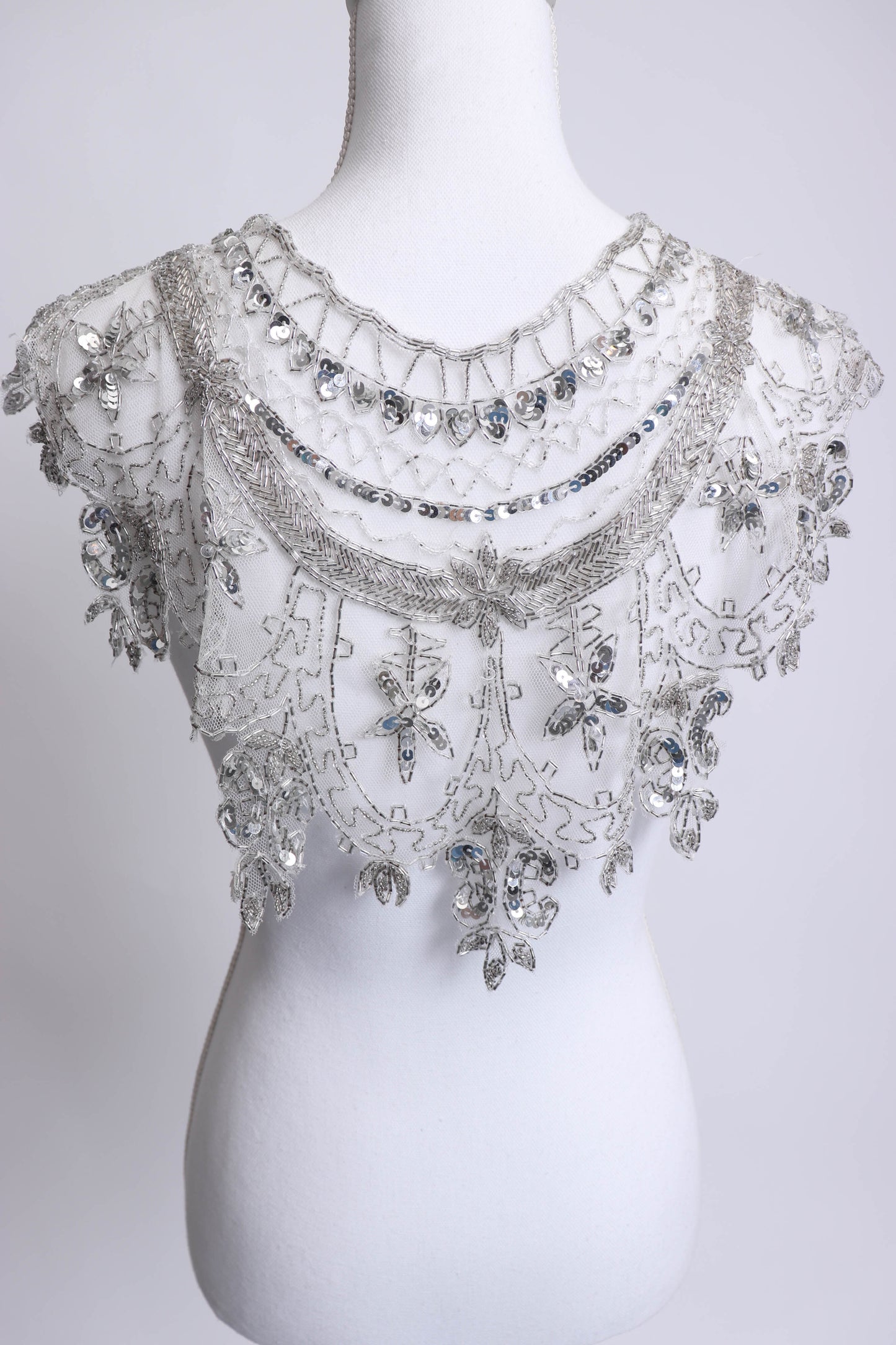 70's White Sequined Lace Shawl