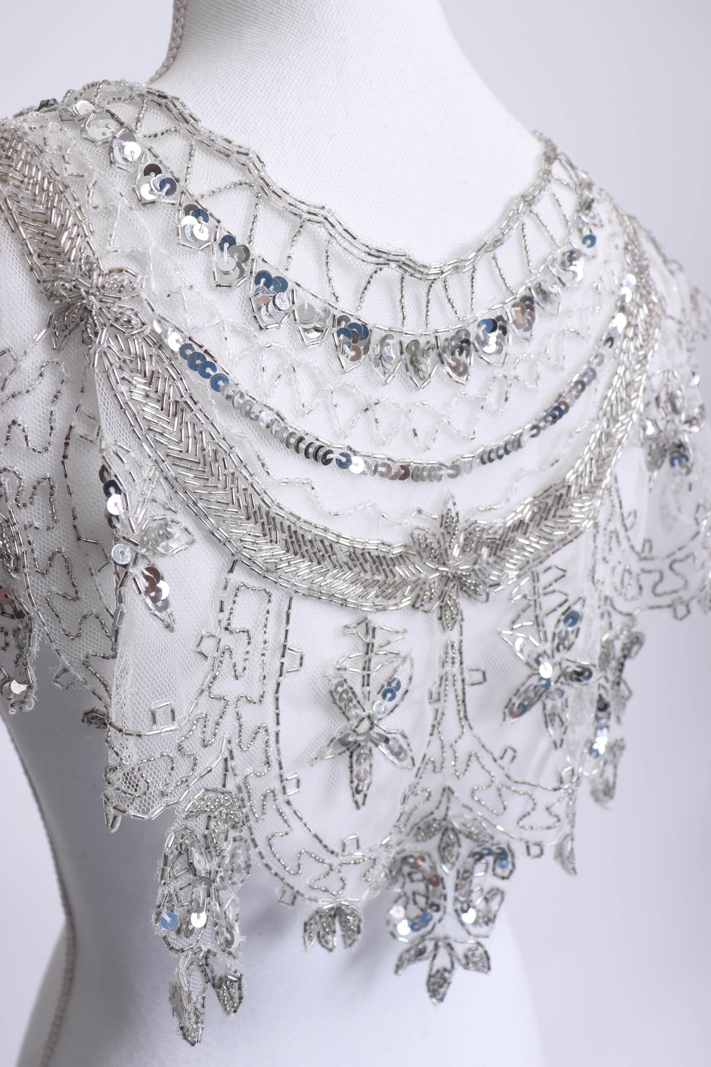 70's White Sequined Lace Shawl