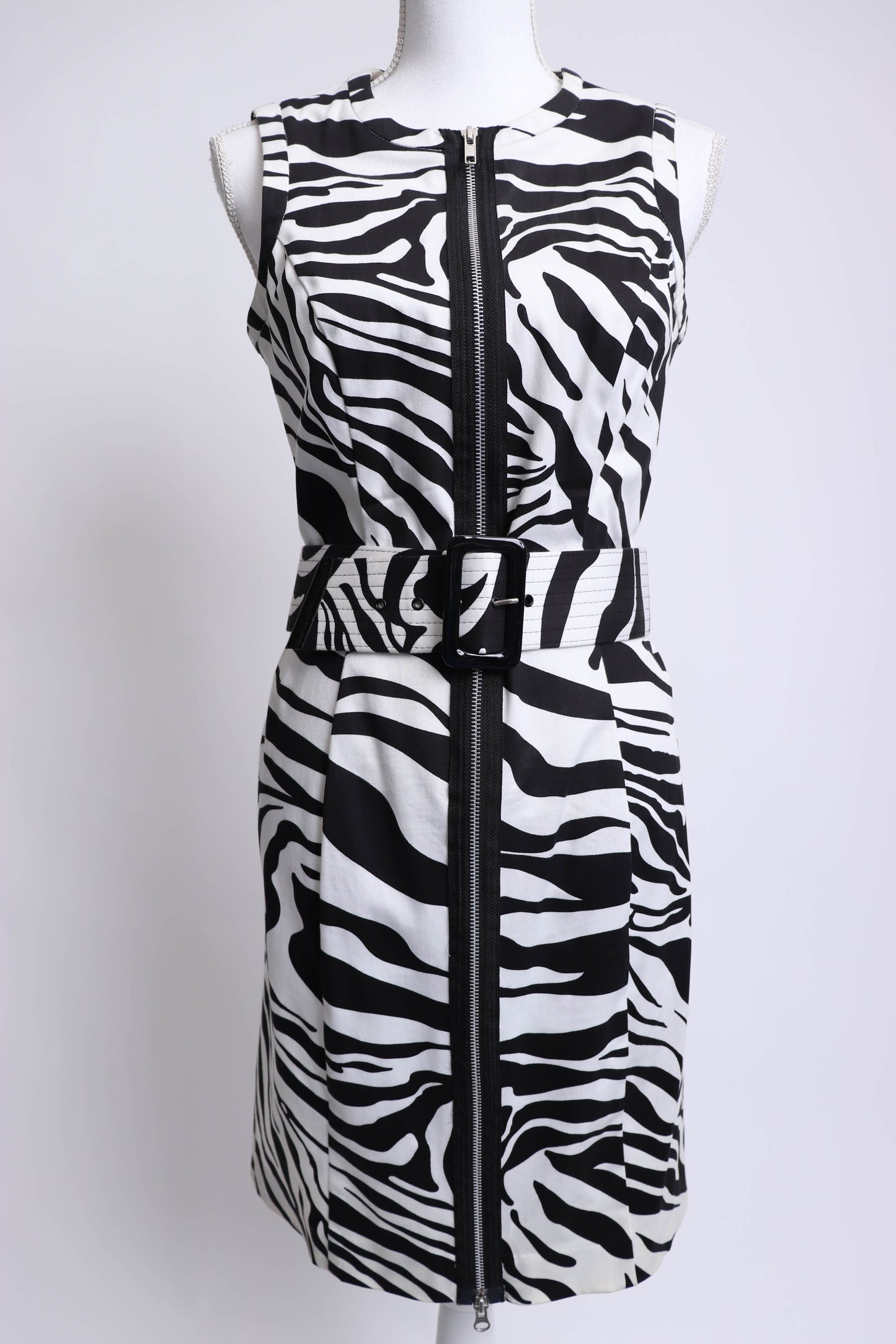 80's Black and White Zebra Print Sleeveless Dress S/M