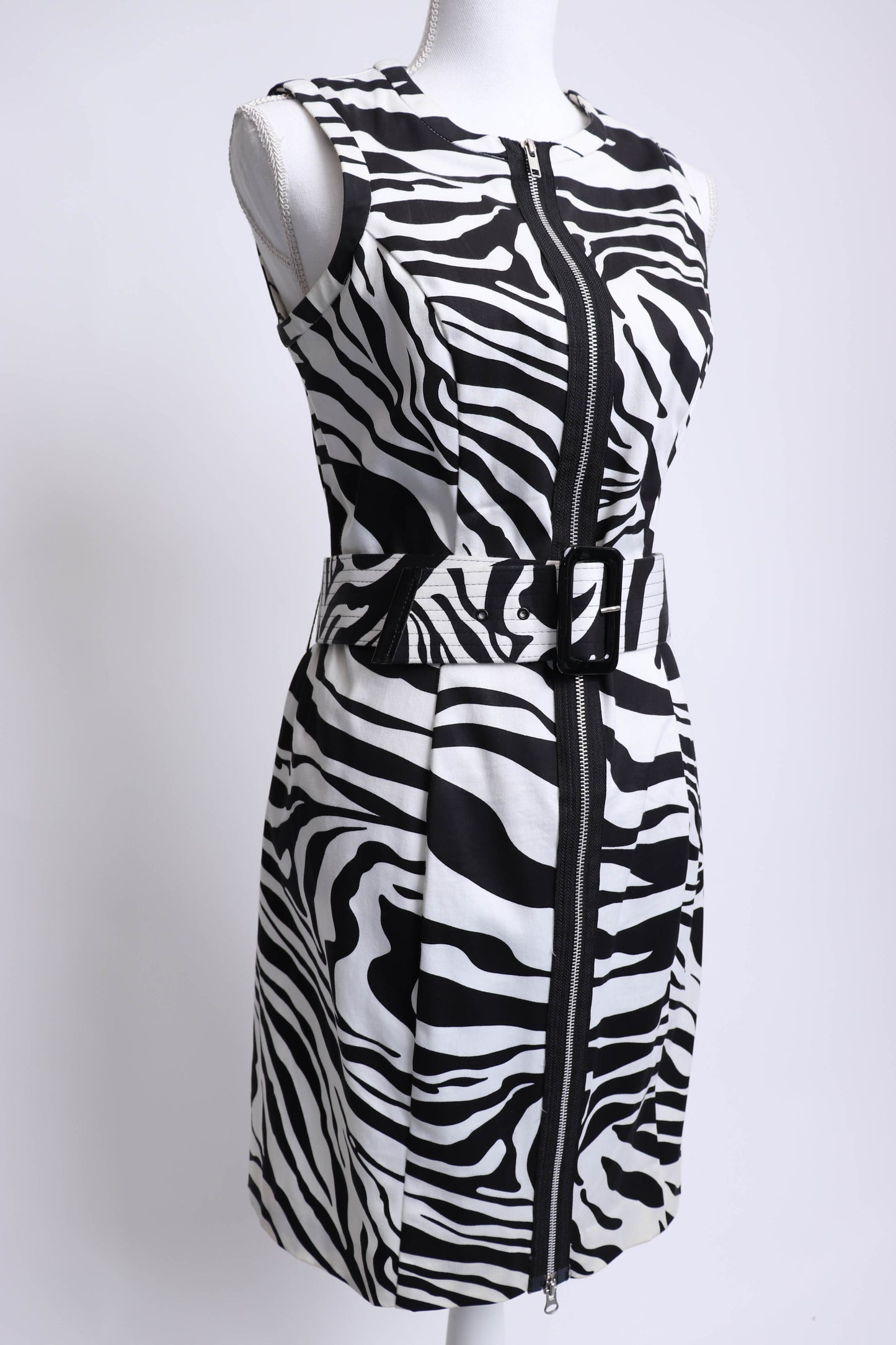 80's Black and White Zebra Print Sleeveless Dress S/M