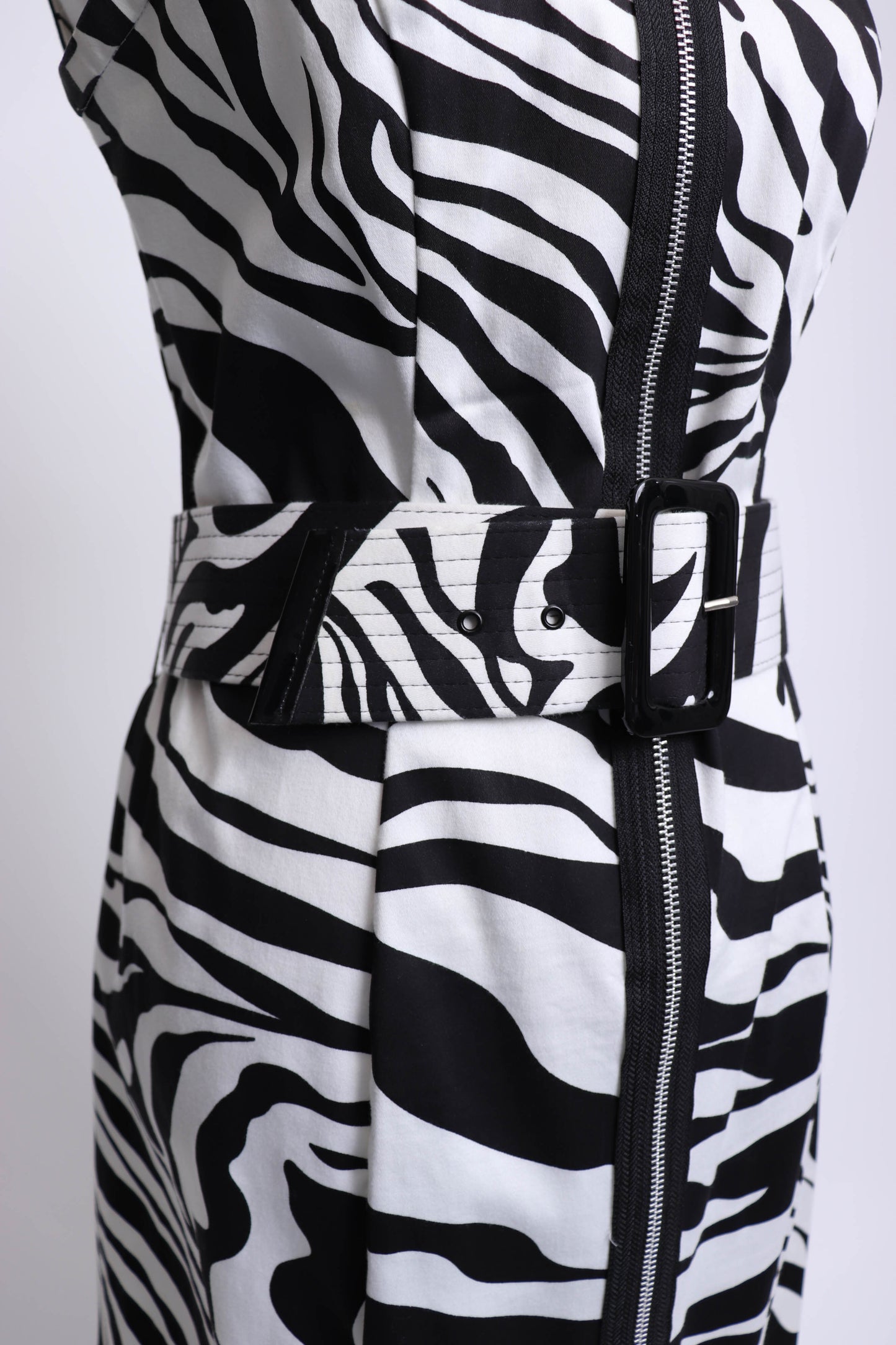 80's Black and White Zebra Print Sleeveless Dress S/M