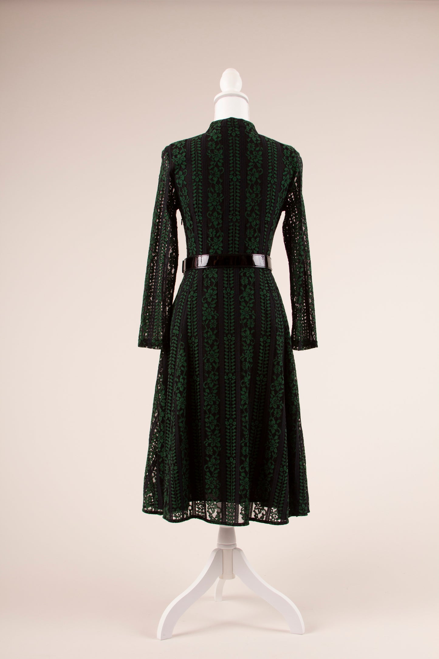 80's Black and Green Lace Dress S